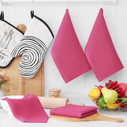 Homaxy Kitchen Dish Cloths - 100% Cotton Waffle Weave, Ultra Soft & Absorbent, 12x12 Inches, 8-Pack | Hot Pink