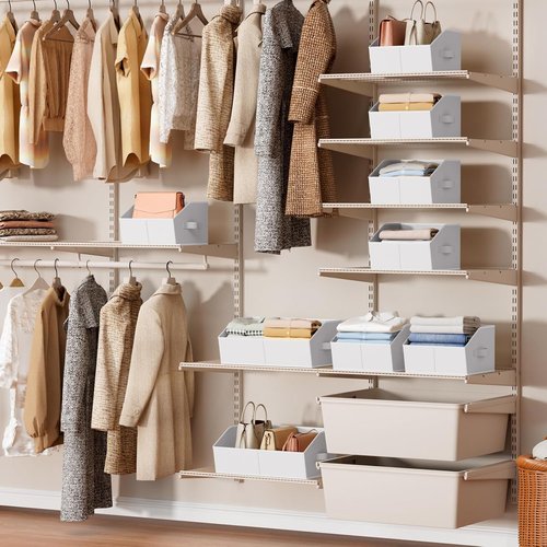 Homsorout Storage Bins - Small Trapezoid Closet Organizer Baskets with Handles | 4-Pack, White