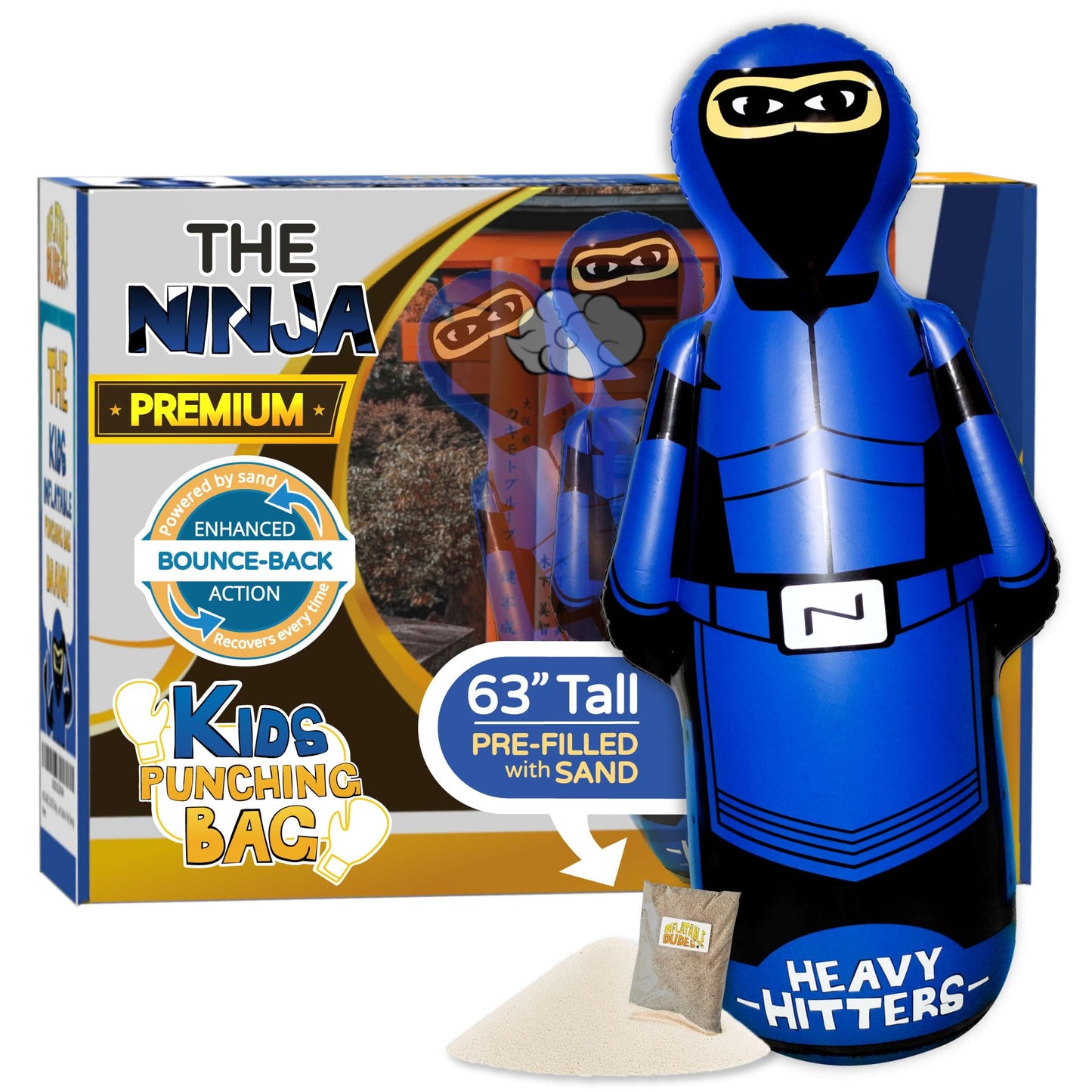 INFLATABLE DUDES Ninja Toy 63 Inches -Kids Punching Bag | Already Filled with Sand| Bop Bag | Inflatable Bopper | Boxing | Ninja Birthday Party | Punching Bag for Kids- (Heavy Hitters Nobi)