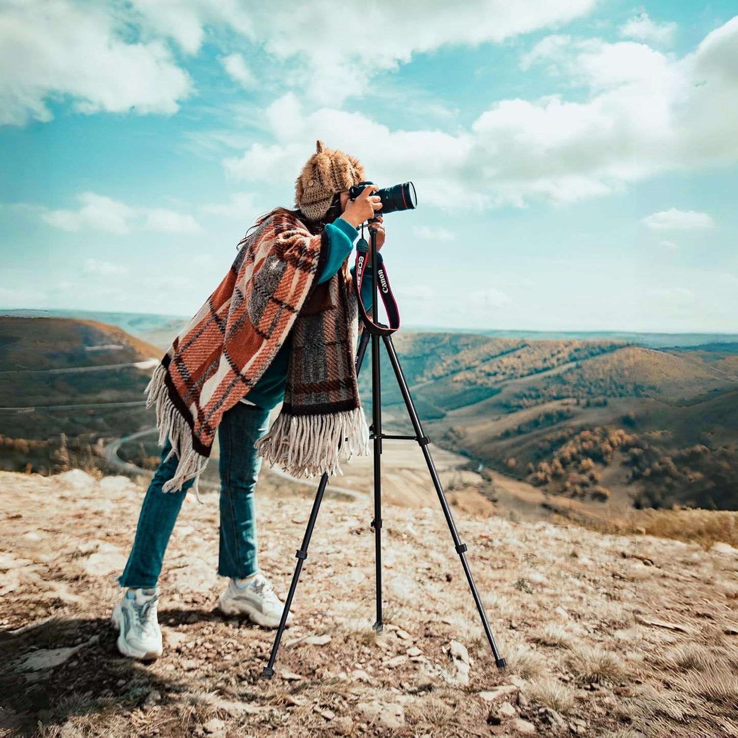 Auleda 71 6.6 LB Camera Tripod Aluminum Tall Tripod Stand Compatible with Canon Nikon with Wireless Remote Phone Holder