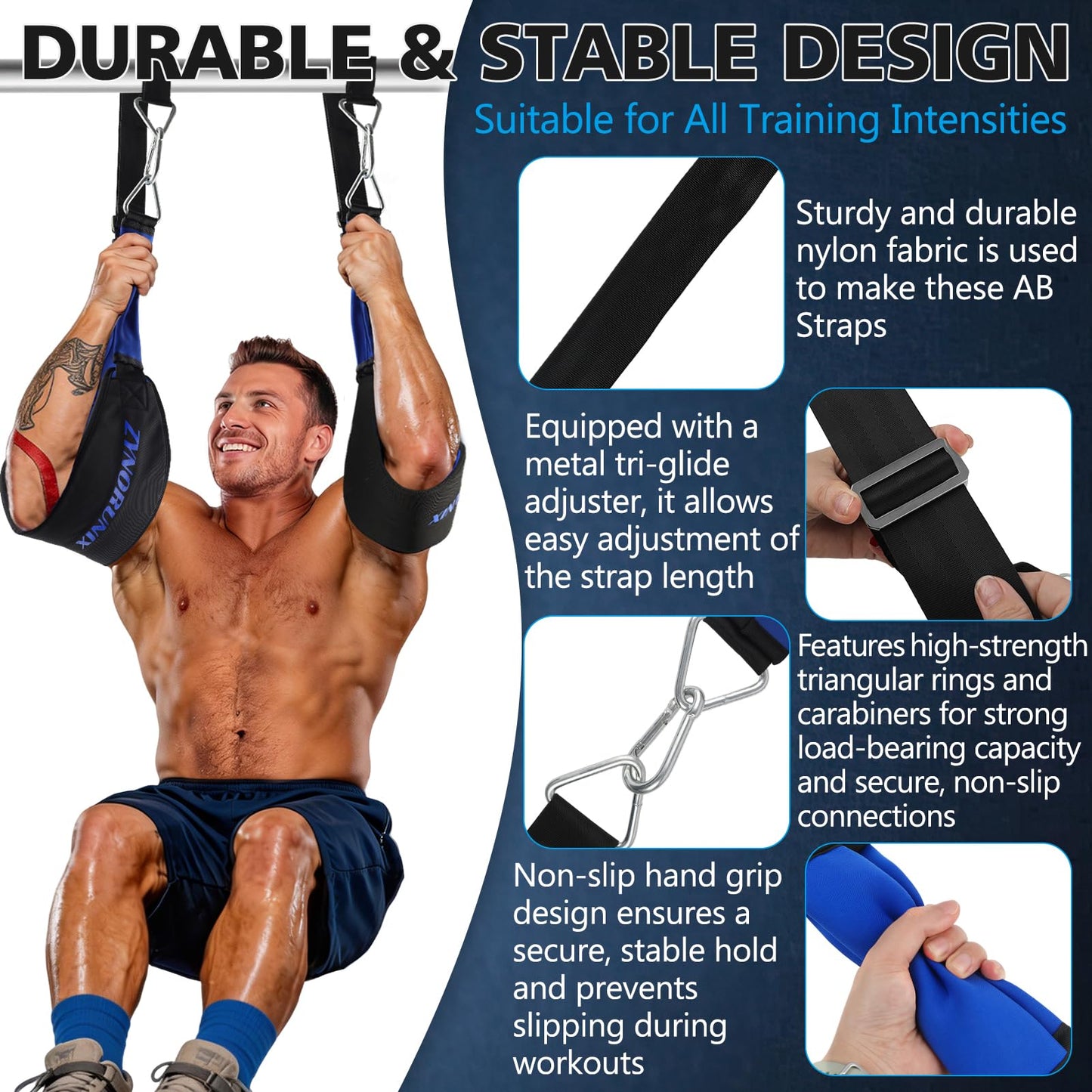 Adjustable Hanging Ab Straps for Pull Up Bar, Core & Abdominal Workout Equipment for Strength Training and Leg Raises，Gym Ab Slings Straps Padded Arm Support with D-Ring Strap, Men Women
