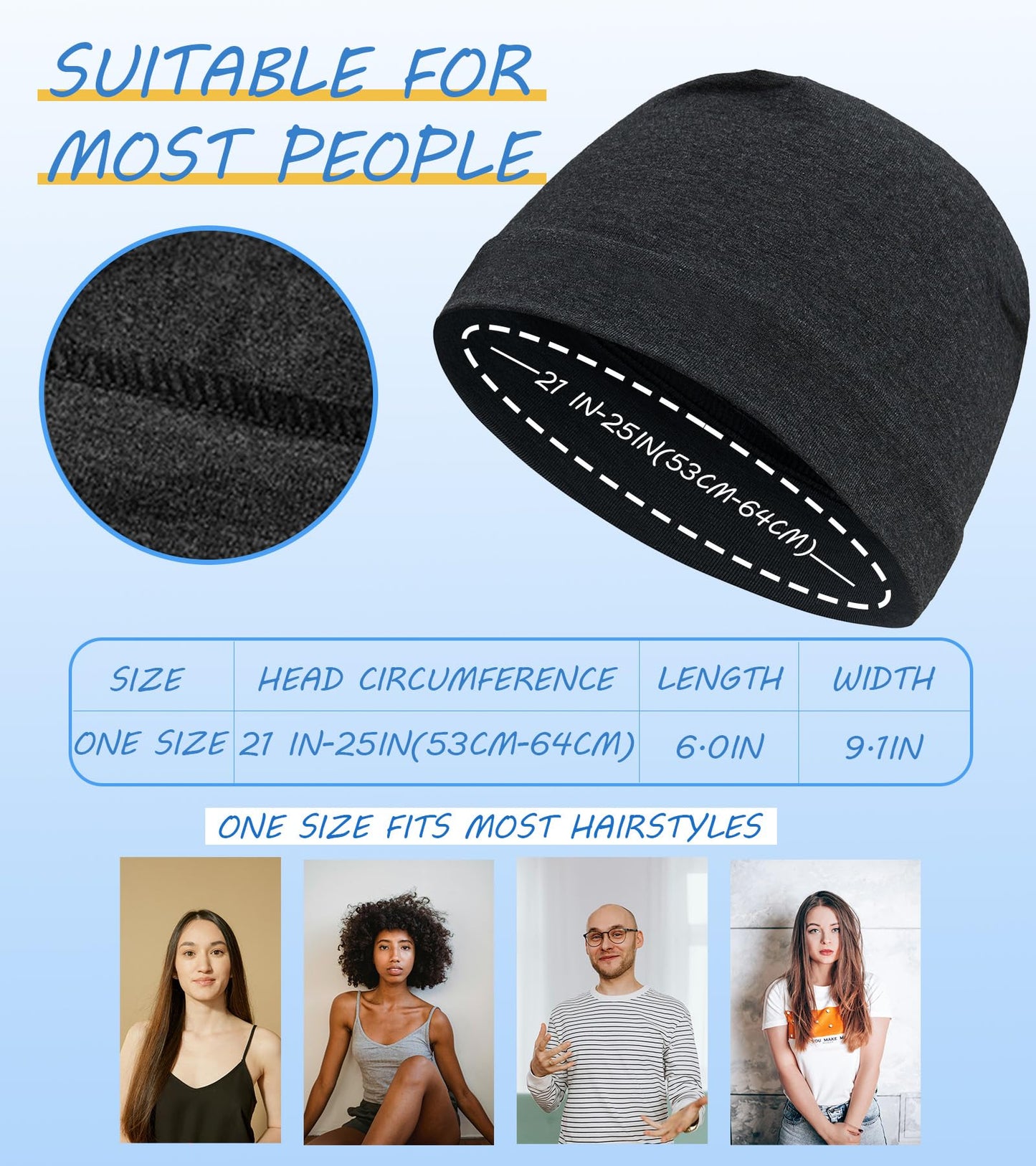 Hovyjumz 3 Pieces Cotton Skull Caps for Men Women Chemo Headwear Lightweight Beanie Sleeping Cap Helmet Liner