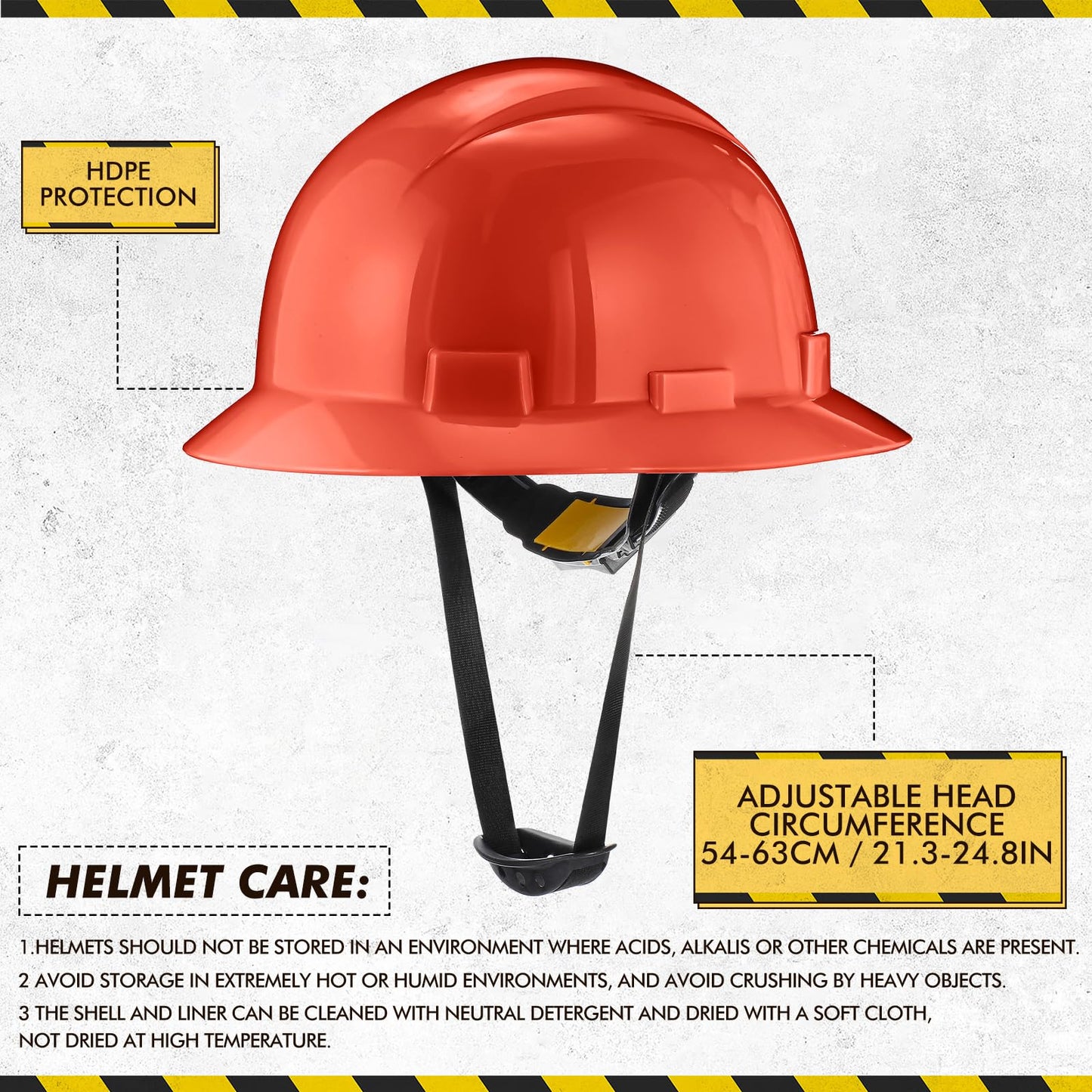 Saysurey 10 Pack Full Brim Hard Hat, Red Construction Hard Hat, HDPE Safety Helmet with 6-Point Adjustable Ratchet Suspension for Men and Women