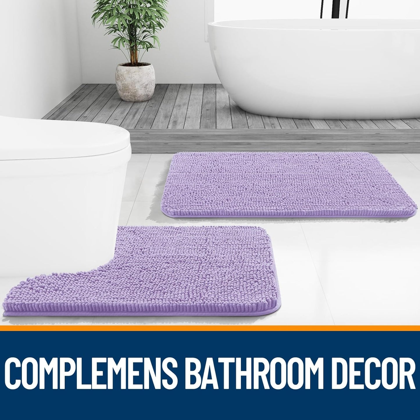 OLANLY Large Bath Rugs - Extra Soft Chenille with Rubber Backing | Quick Dry, Machine Washable, Lavender 70x46