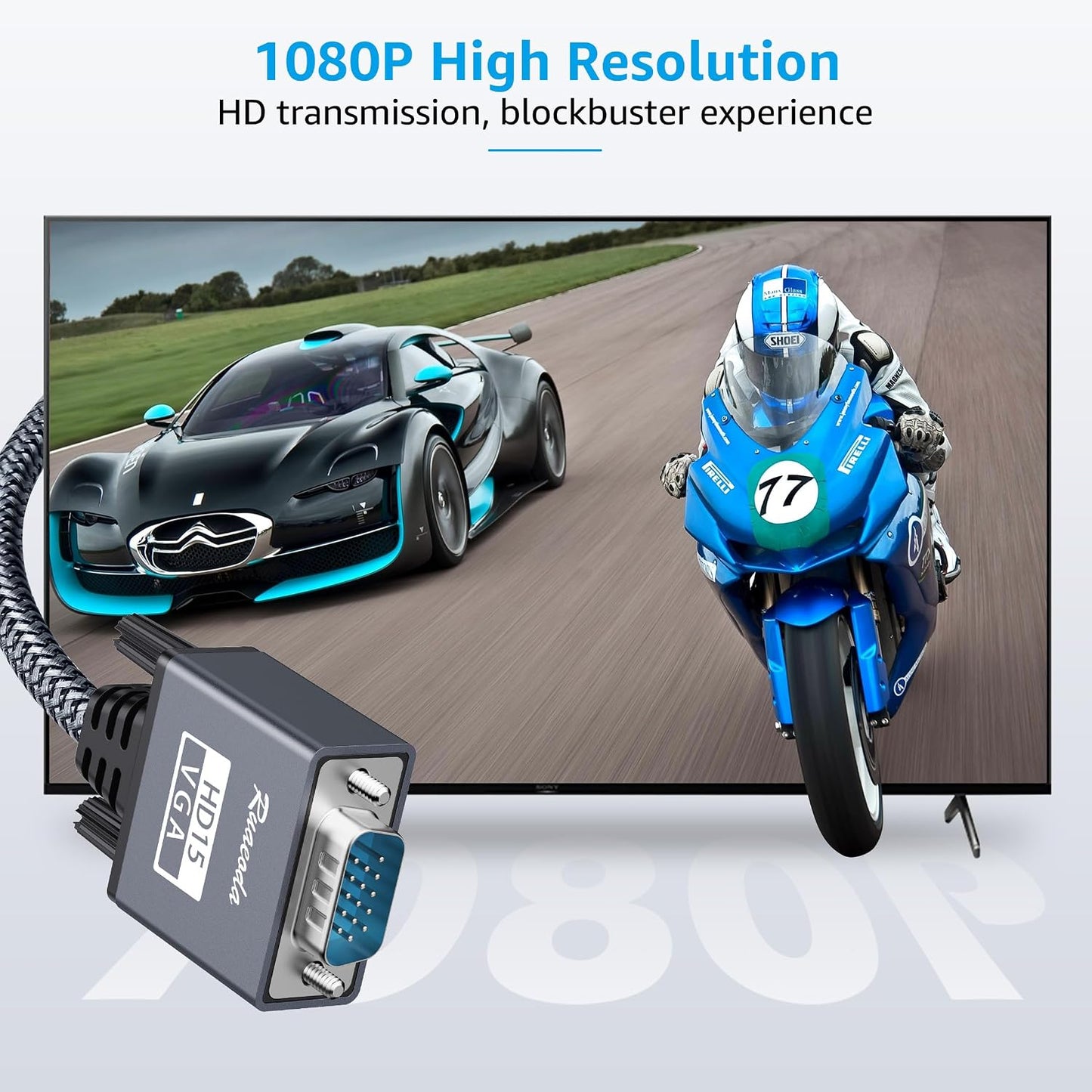 3 15 1080P VGA to VGA Cable ft, Nylon Braided Pin Monitor Cord with Aluminum Shell, Full HD PC Display Wire