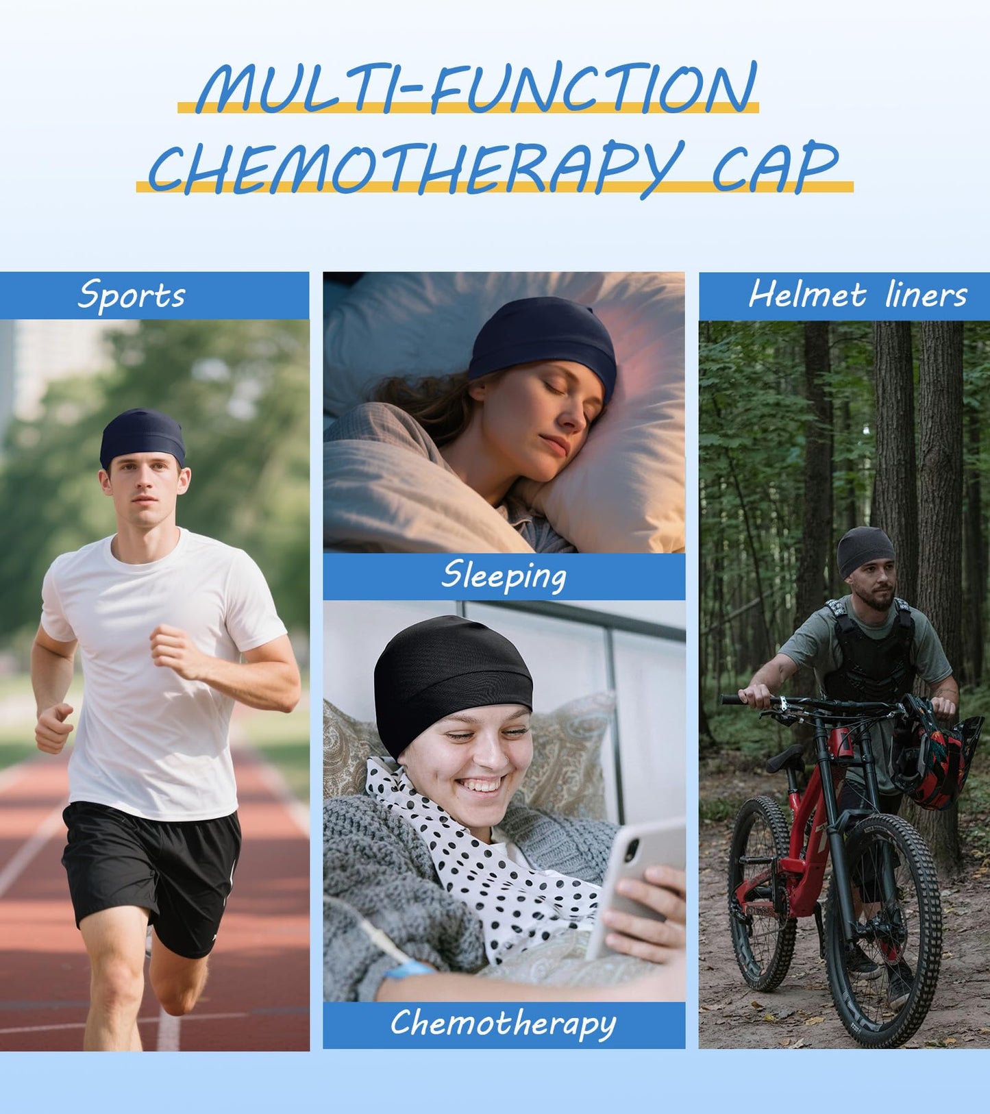 Hovyjumz 3 Pieces Cotton Skull Caps for Men Women Chemo Headwear Lightweight Beanie Sleeping Cap Helmet Liner