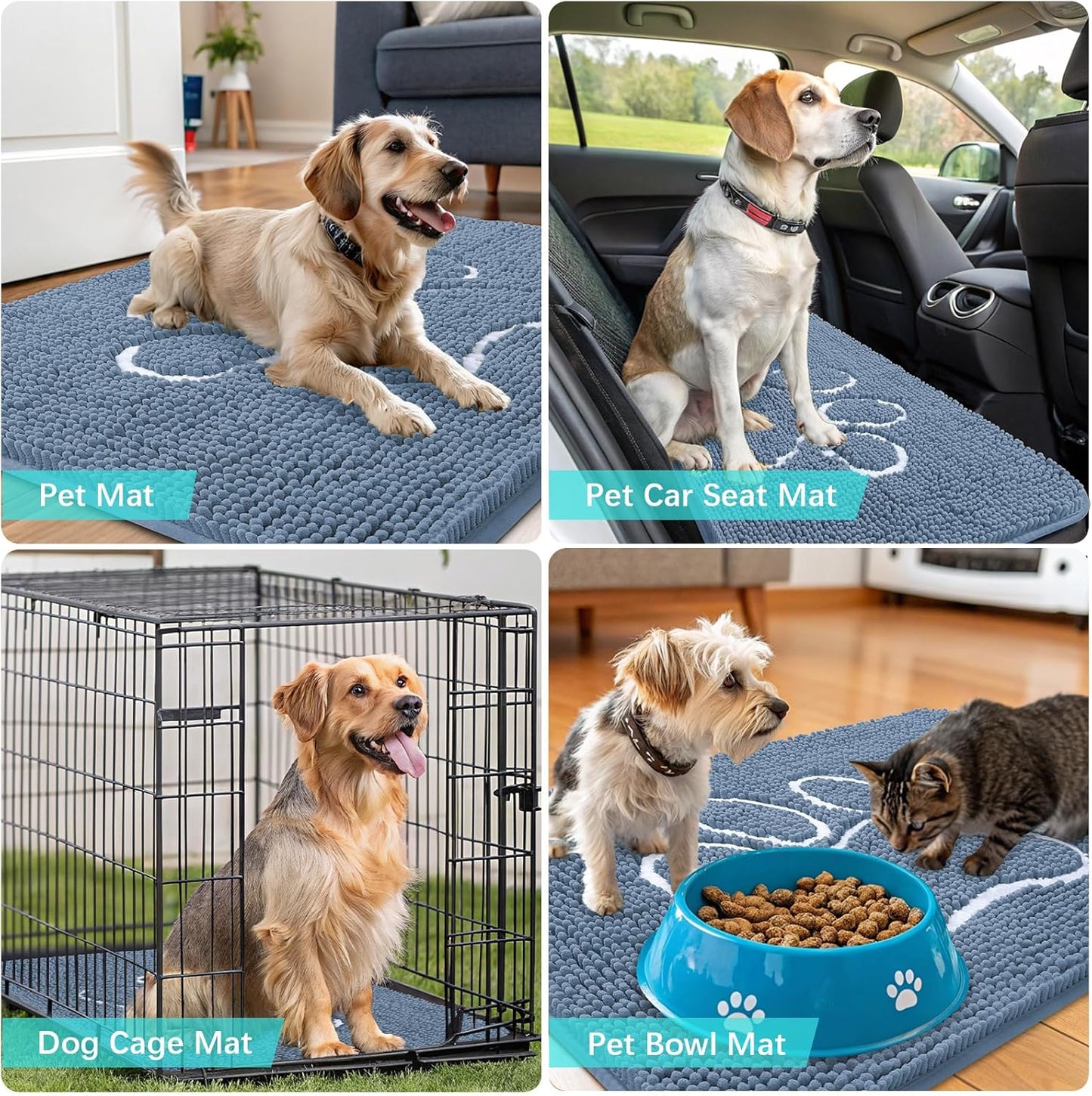 OLANLY Dog Door Mat - Absorbent Muddy Paws Doormat | Non-Slip Chenille, Quick Dry, 32x20, Airy Blue & White