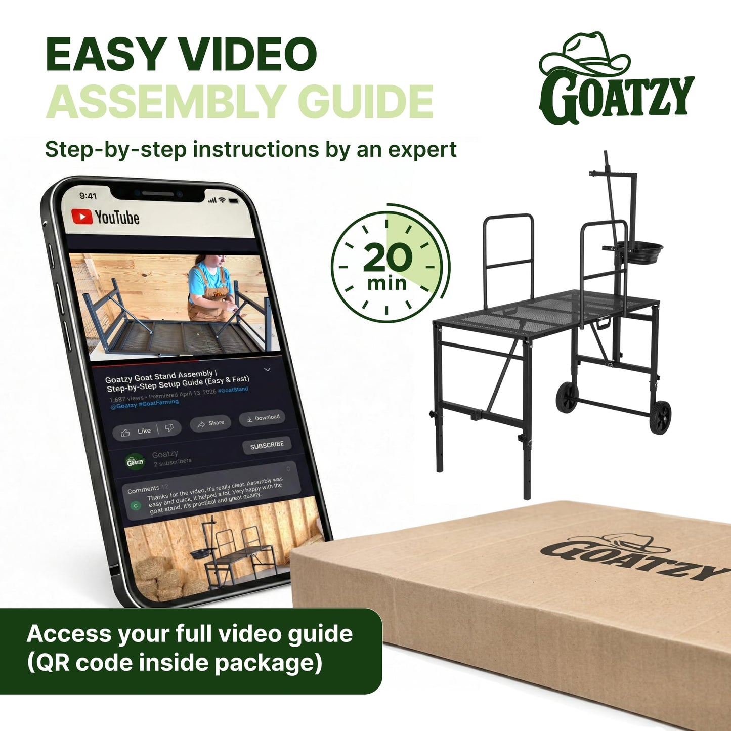 Goatzy Goat Stand with Adjustable Headpiece & Legs, Goat Milking Stand with Feeder, Rails & Wheels, Stanchion for Grooming & Hoof Trimming, Sheep Stand for Shearing Heavy-Duty Steel Platform, Black