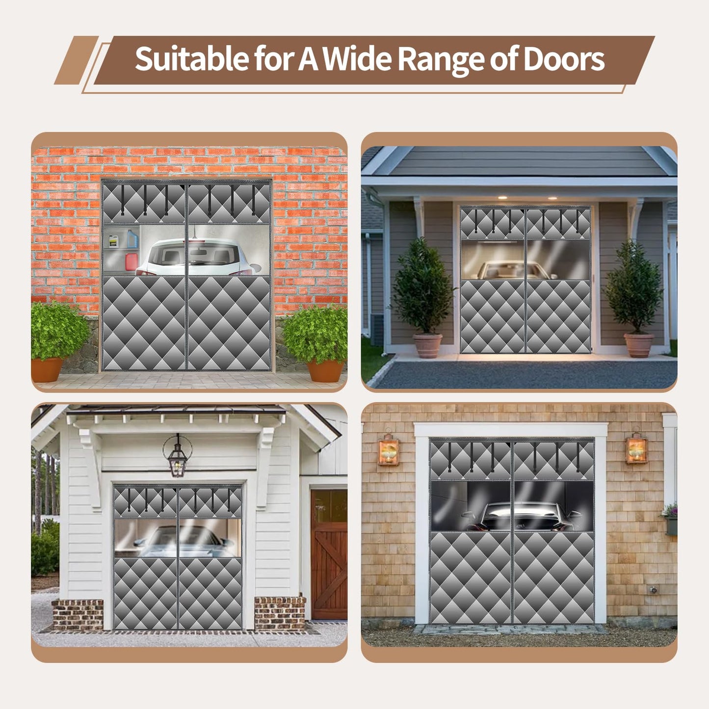 Magnetic Thermal Insulated Door Curtain with Detachable Visible Windows, Thicken Polyester Fiberfill & Durable Oxford Fabric, Hands Free Windproof Door Screen, Fit Doors Size Up to 9 x 7 FT, Grey