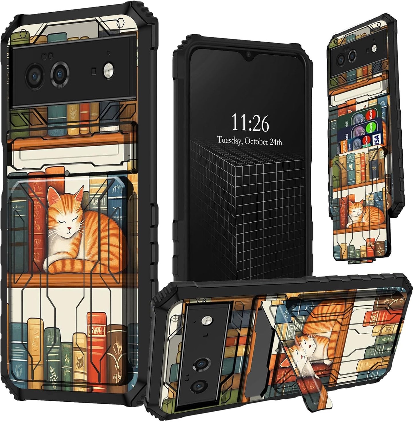 AIRWEE 6A 6a 6.1", for Google Pixel Case with Card Holder, Military Grade Shockproof Wallet Cover with Kickstand, Slim