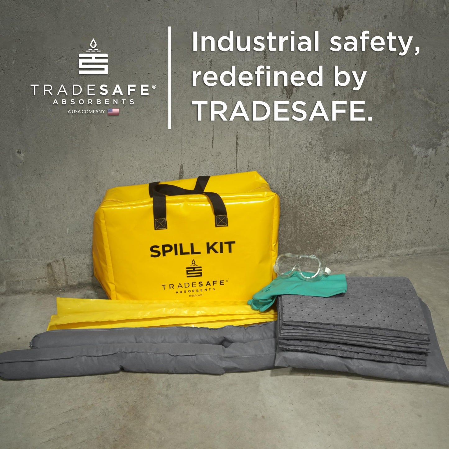 TRADESAFE Universal Spill Kit OSHA Approved - Portable Spill Kit Bag for Emergency Response, 7-Gallon Capacity, Spill Absorbent Pads, Spill Socks, Pillow, Gloves, Goggles, Hazmat Bags, 19 Pieces