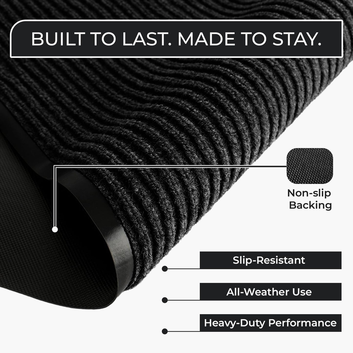 Commercial Door Mat 3'x16' Black, Heavy Duty Industrial Floor Mat for High Traffic Areas, Nonslip Rubber Backing, Large Door Mat for Indoor Entrance or Business Entryway.