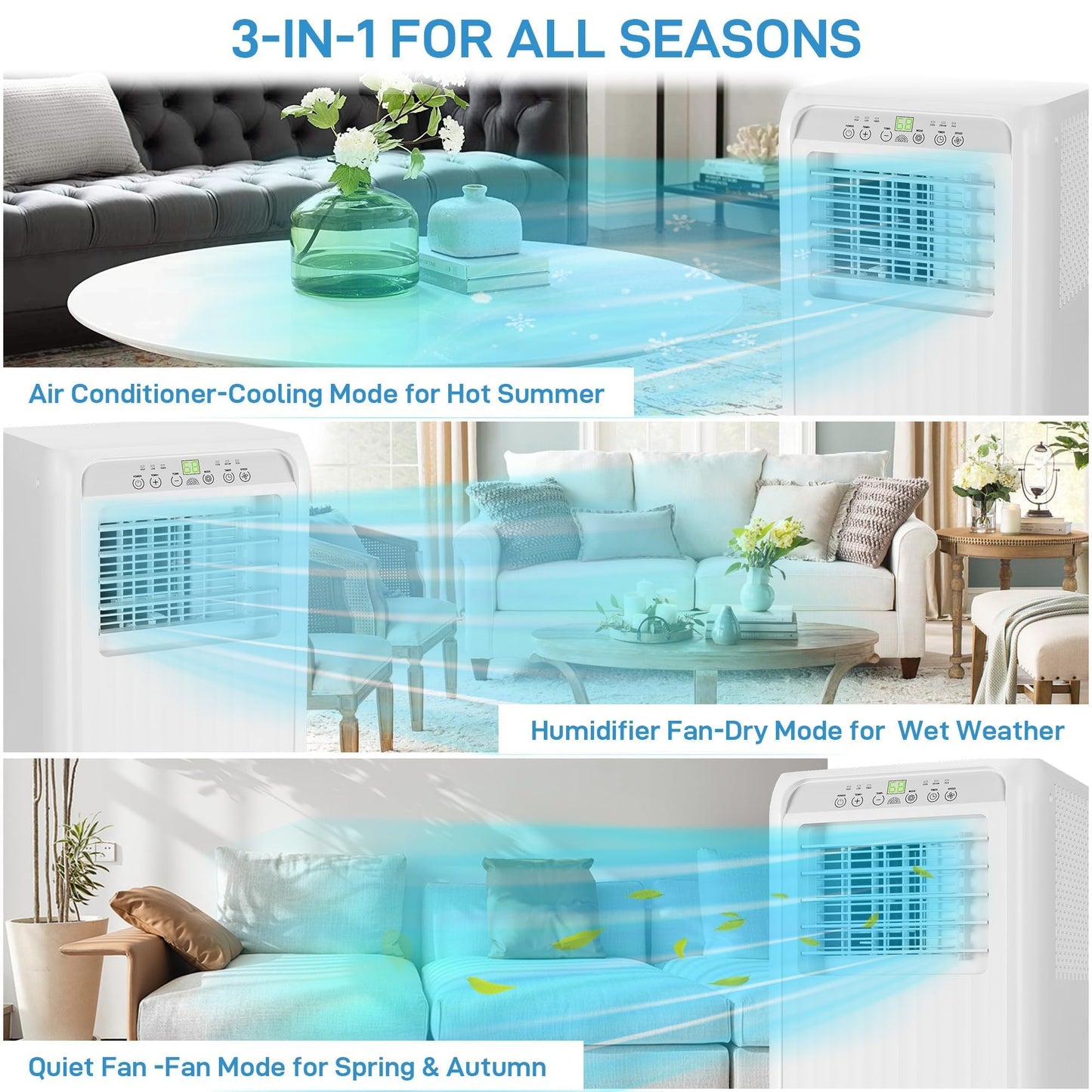 10000 BTU Portable Air Conditioner - 3-in-1 Cooling, Fan & Dehumidifier - Ultra Quiet, Energy Efficient, Remote & 24H Timer - Cools Up to 450 Sq.Ft, Window Kit - Perfect for Bedroom, Office, HomeWhite