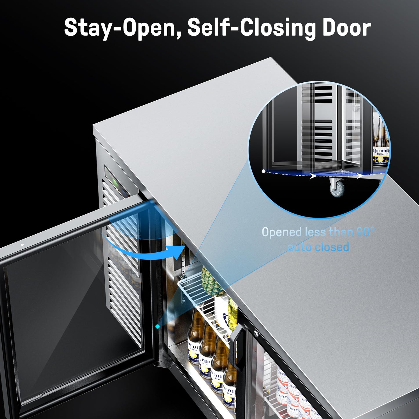 Coolake 19.4 Cu.Ft. Commercial Back Bar Cooler, 60” Stainless Steel Top Counter Height Back Beverage Refrigerator, 33-41℉, 2 Glass Doors Beverage Cooler for Beer Ales Soda