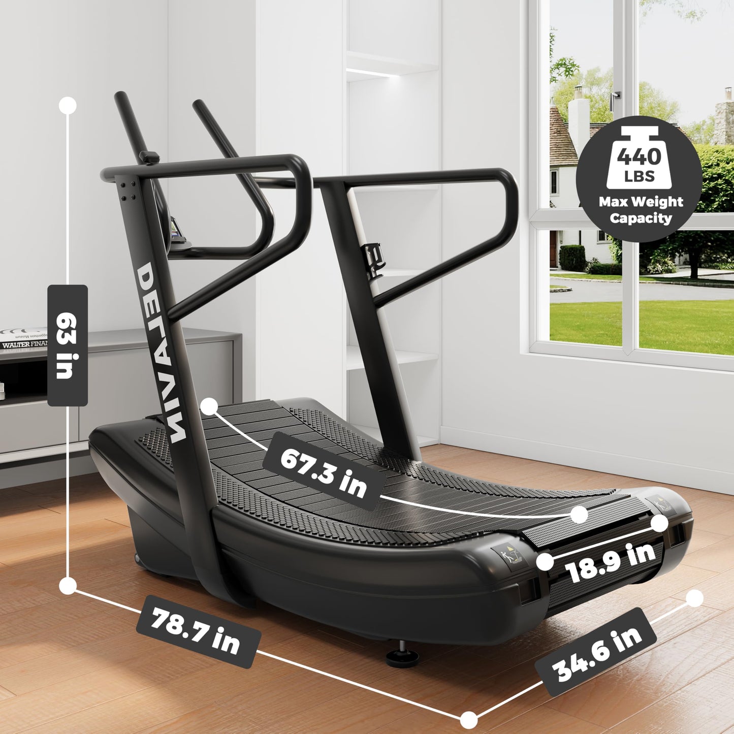 DELAVIN Curved Manual Treadmill, Non Electric Treadmill with 4 Resistance Levels, Motorless Treadmills with Front Digital Display and Handlebar, Wide Belt Treadmills 440LBS Capacity for Home Gym(FBA)