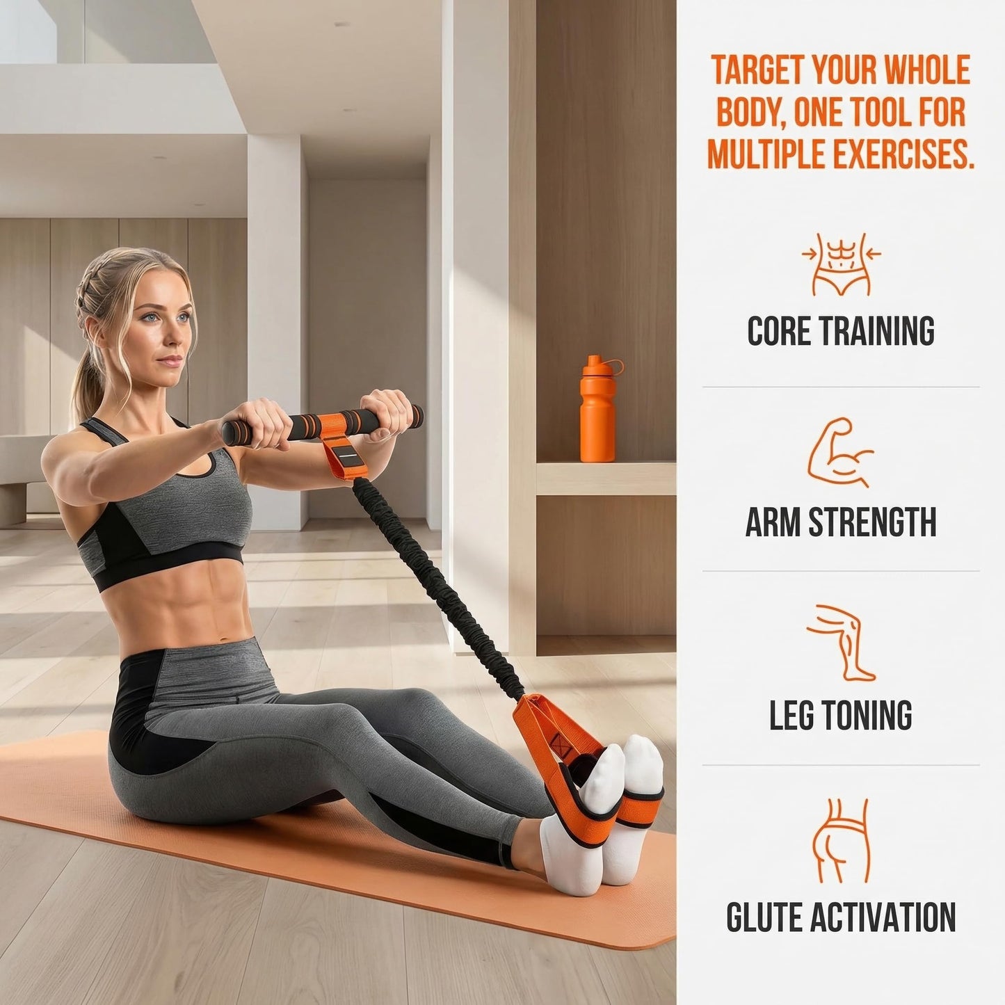 Multifunction Pedal Resistance Band with Handle, Elastic Sit-Up Assist Band for Full Body Workout, Portable Core Arm & Leg Training Equipment for Home Gym, Pilates & Stretching