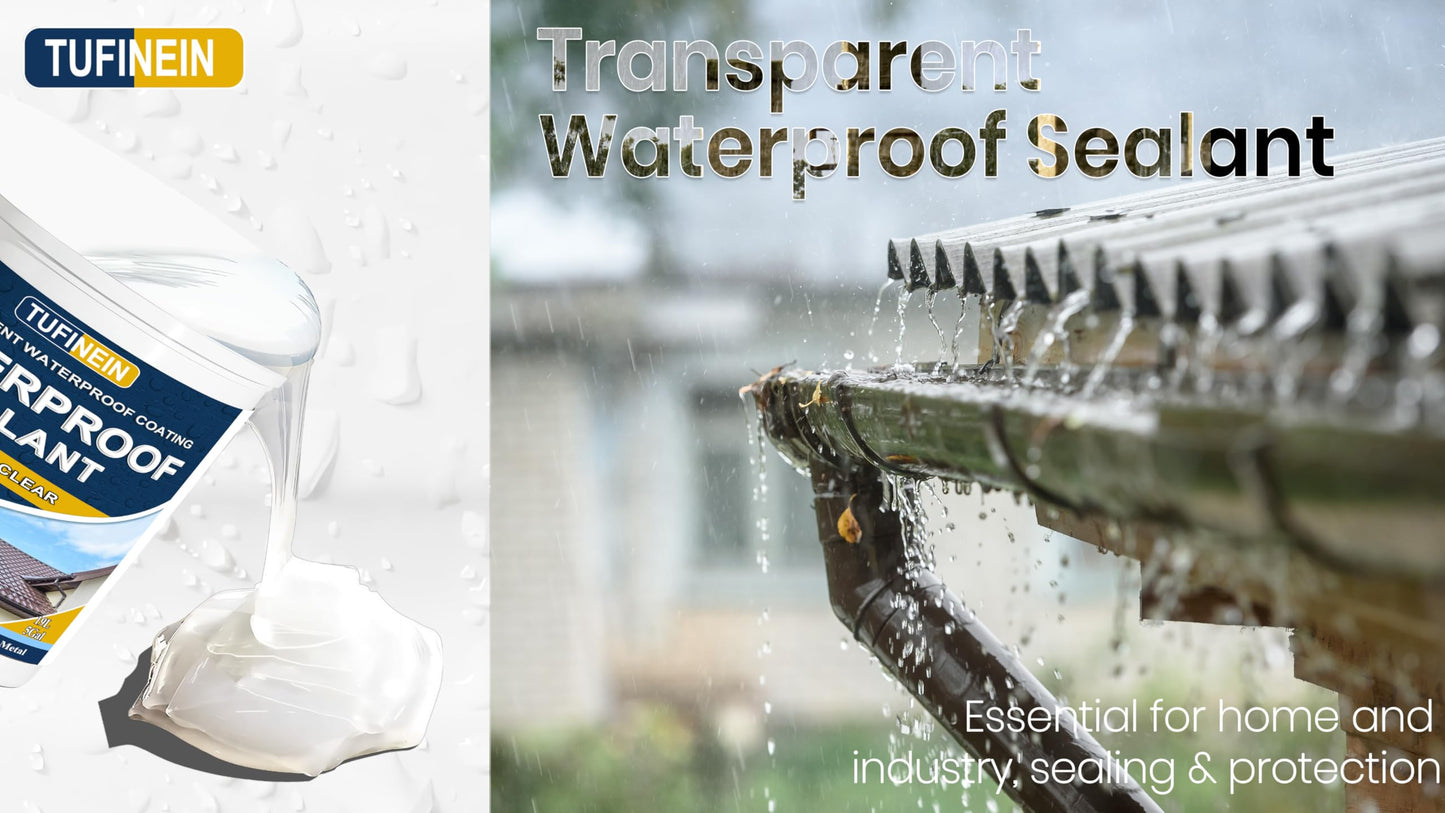 Waterproof Sealant 5 Gallon Clear, TUFINEIN Transparent Waterproof Coating Water-Based Invisible Agent Roofs, Walls, Garden, Terraces Indoor & Outdoor
