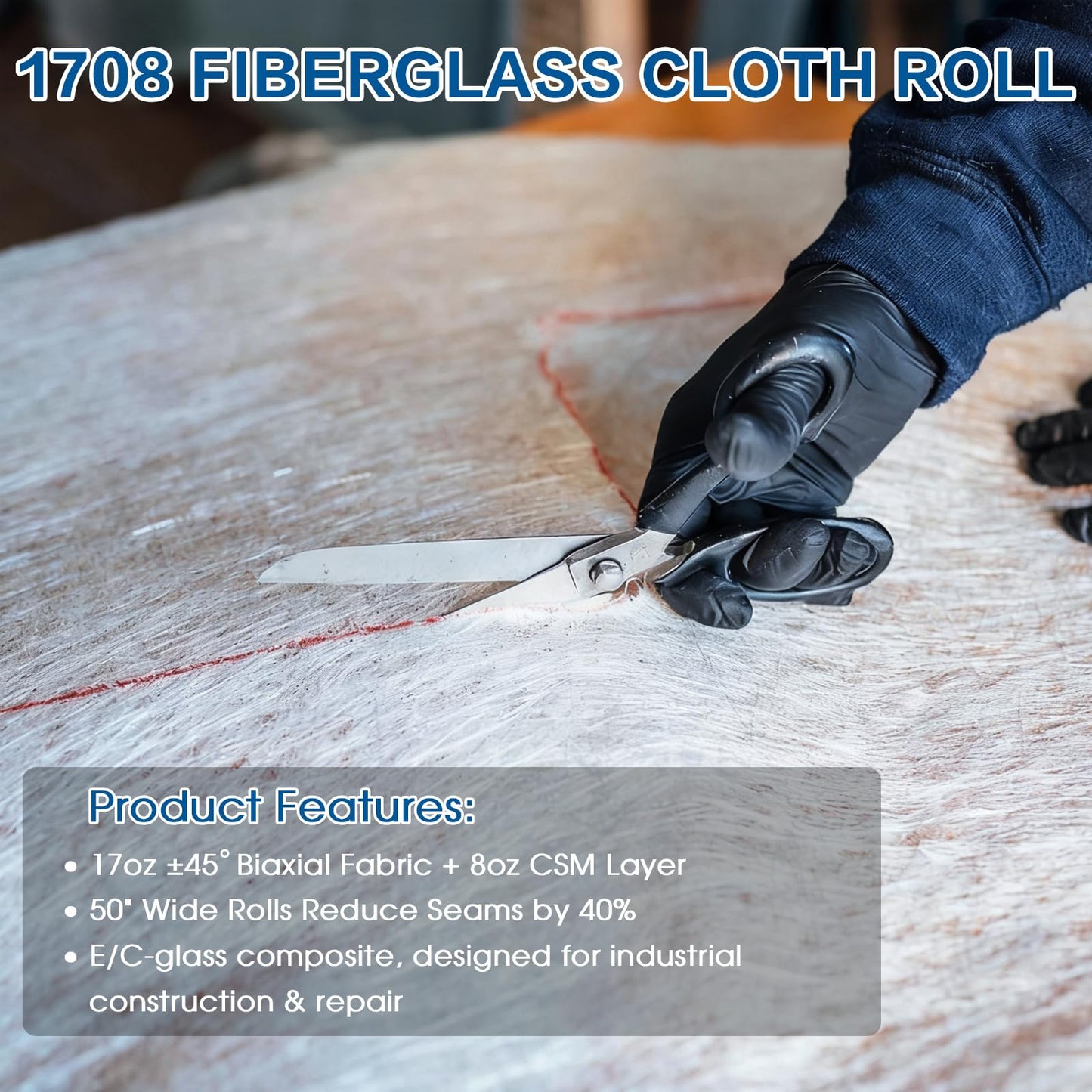 ZXQDRE 1708 Biaxial Fiberglass Cloth Mat Roll, 50" x 540" Heavy Duty Fiber Glass Cloth for Boat, Automotive and Roofing | DIY Epoxy & Polyester Compatible Fiberglass Repair Sheet