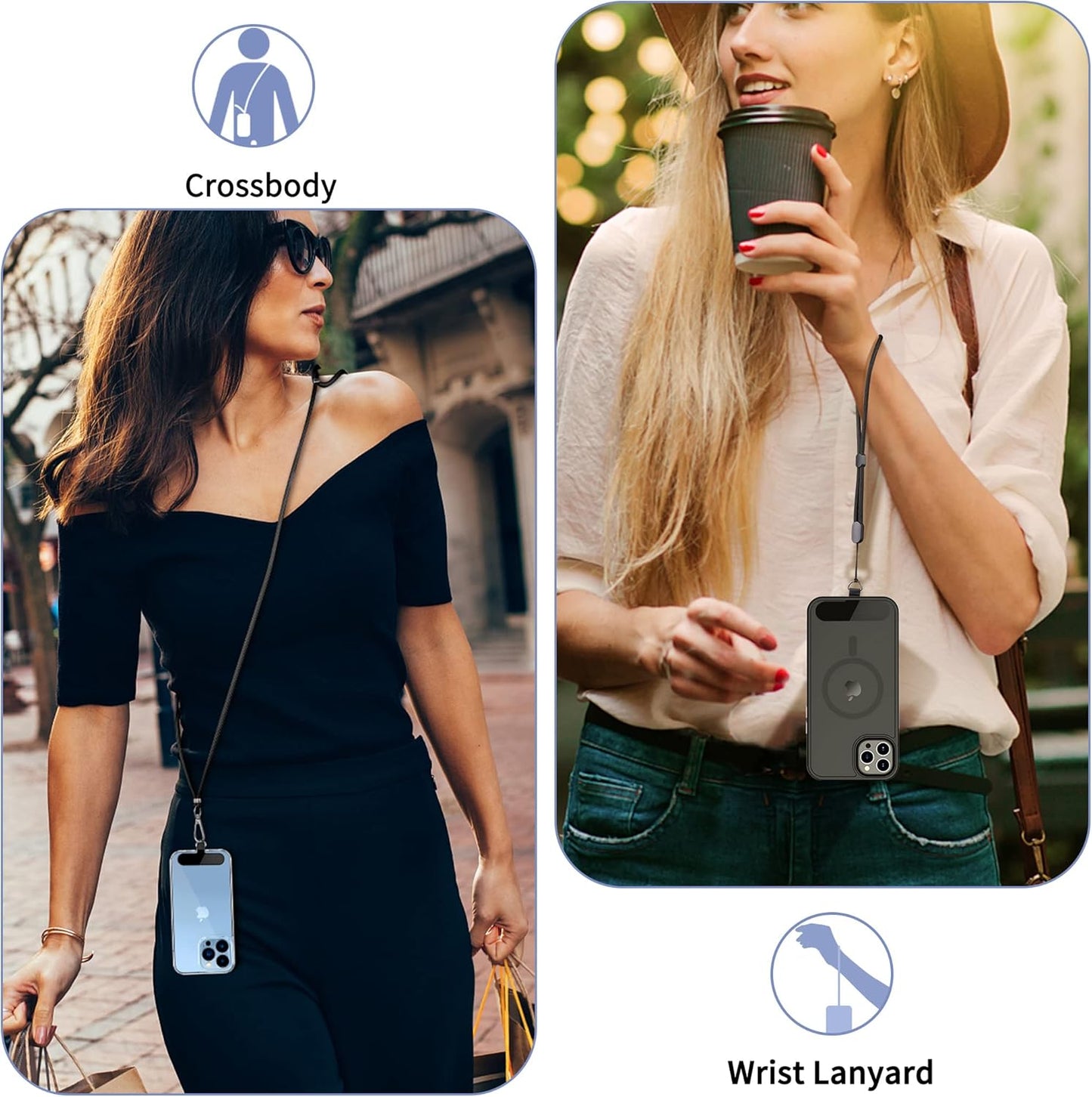 2 Pcs-1 Strap,1 2 CACOE Cell Phone Lanyard Pcs Adjustable Neck Pcs Wrist Strap, Pcs Pads, Universal Crossbody