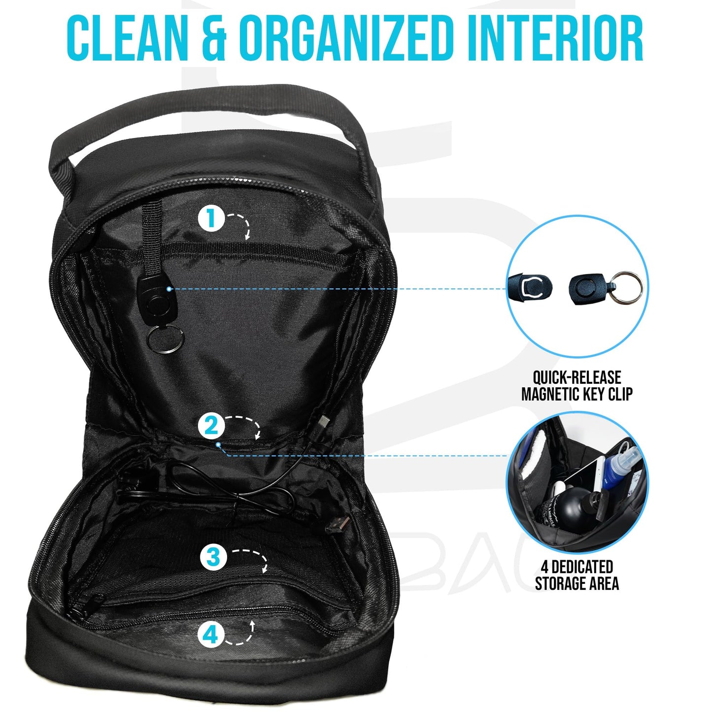 FB Fittbag™ Magnetic Gym Bag for Men - Crossbody Water Bottle Holder with Strap, USB Port, RFID-Blocking Pocket - Magnet Clip for Lockers, Racks & Golf Carts, 1.5L Capacity