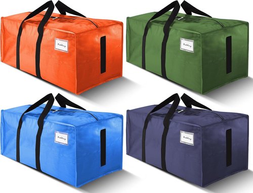 HOMESURE Large Water-Resistant Moving Bags - Heavy Duty Storage Totes with Zippers & Handles | 4 Pack, Multicolored
