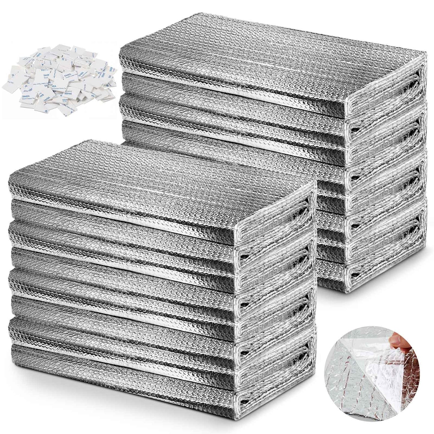 Pushglossy 16 Pack 24'' x 48'' Self-Adhesive Garage Door Insulation Kit 2 Car Panel 0.24'' Thick Double Bubble Insulation for Garage Door Set Backing and 160 Tape Reflective Aluminum Radiant Barrier