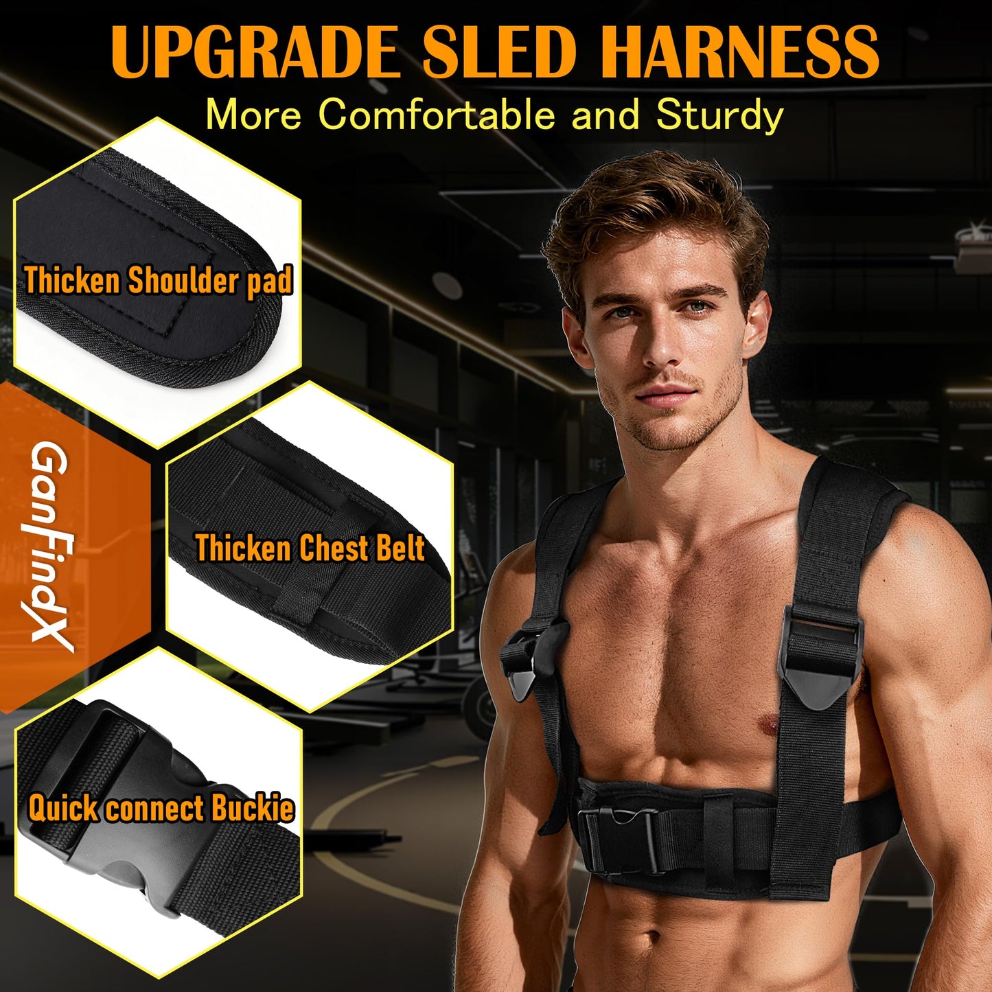 GanFindX Adjustable Weight Sled with Straight Handlebar for Push & Pull Training, Heavy Duty Fitness Sled with 5 Height Levels, Strength Speed Trainer, Fits 1"&2" Plates