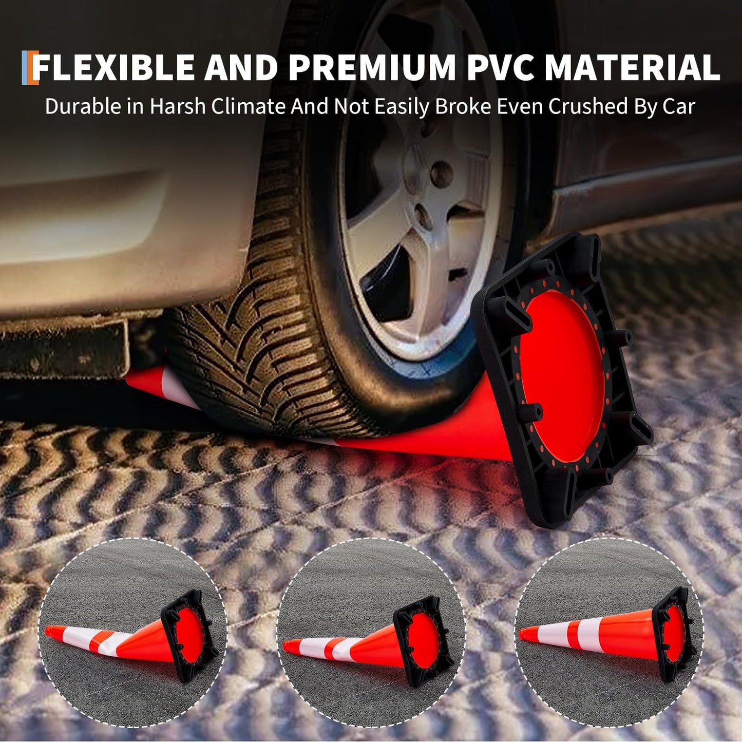 28 Inch Traffic Cones, Heavy-Duty Orange PVC Safety Cones with 2 Reflective Collars - for Road Parking, Construction, and Hazard Safety，10 Pack