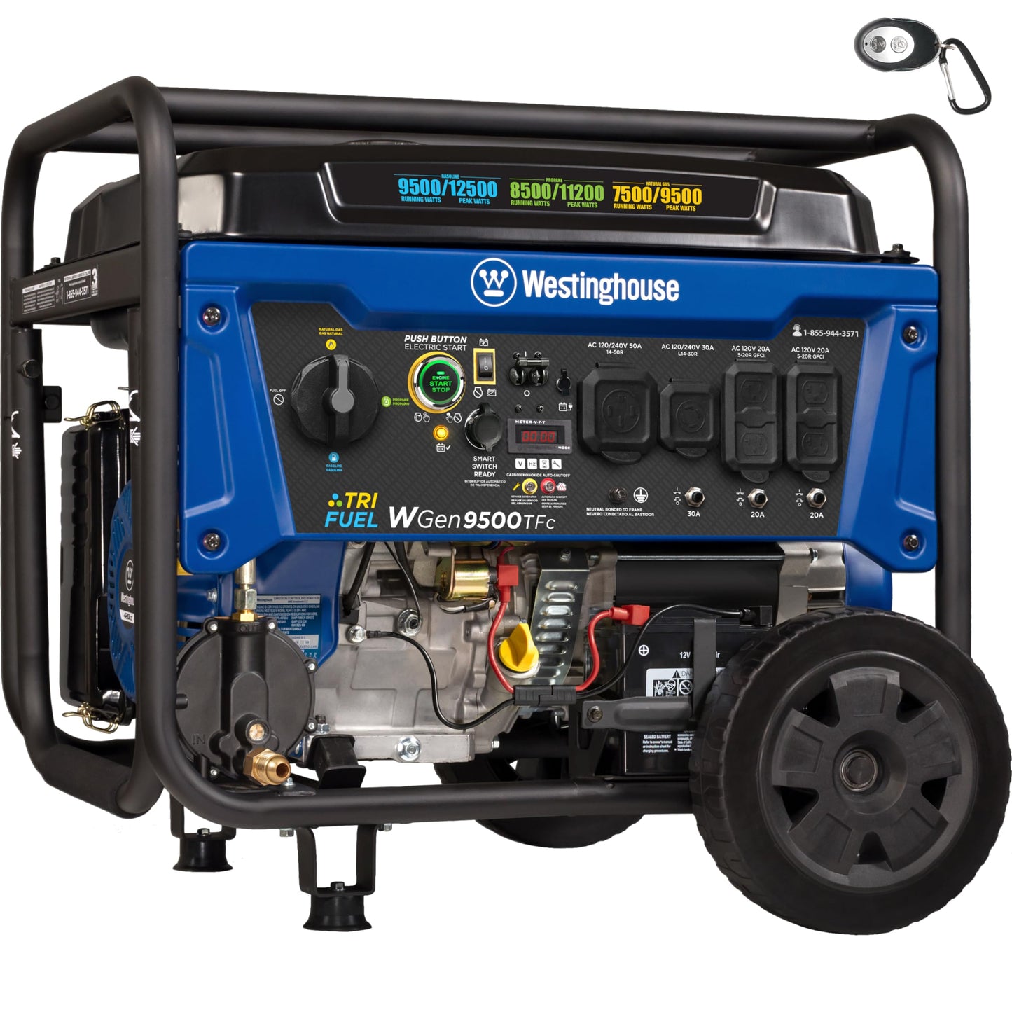 Westinghouse 12500 Peak Watt Tri-Fuel Home Backup Portable Generator, Remote Electric Start, Transfer Switch Ready, Gas, Propane, and Natural Gas Powered