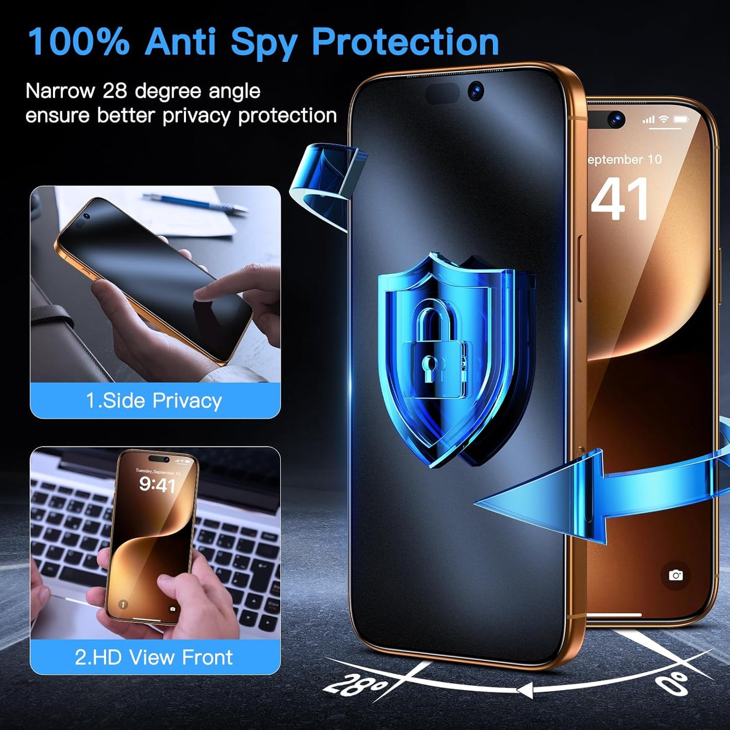 17 9H 2 Pack Uyiton for iPhone Pro Max Matte Privacy Screen Protector - Anti-Fingerprint [Easy to Install] Anti-Spy