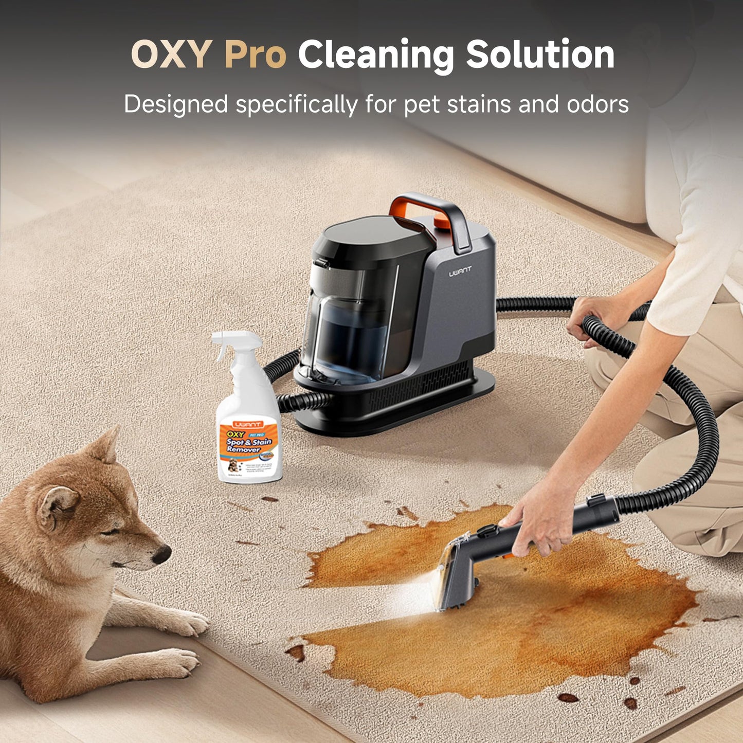 Uwant Carpet Cleaner Machine with Steam&Hot&Cold Water System 18Kpa Powerful Suction Upholstery Cleaner Machine with Pet Pro Cleaner for Pets, Carpet Steam Cleaner Set of 1
