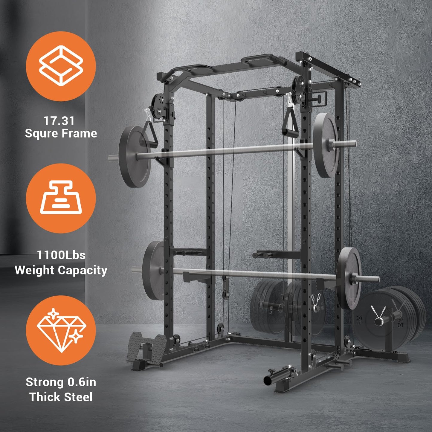 PeakPursuit 2000 LBS Power Cage,All in One Squat Power Rack with Dual Pulley Cable Crossover System,Heavy-Duty Steel Construction Squat Rack for Strength Training Home Gym