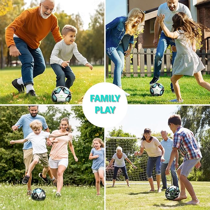 Youth Soccer Ball Size 4, Kids Outdoor Play Game Training Practice Soccer Ball for Teen Boy Girl Indoor Outdoor with 1 Pump 1 Net Bag and 1 Gift Box