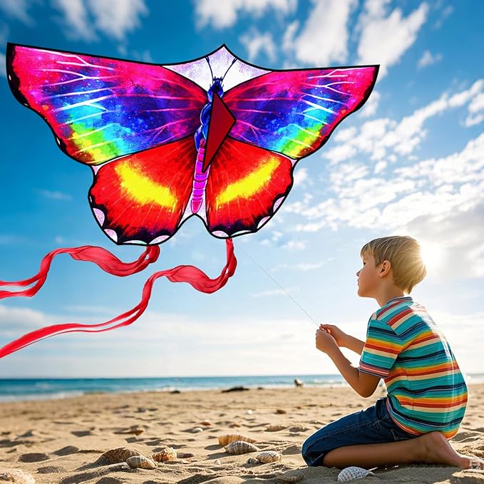 Large Butterfly Kite for Kids & Adults, 55" x 28" Easy to Fly Single Line Kite for Kids Ages 4-8, 8-12, Comes with 300 FT Kite String Handle