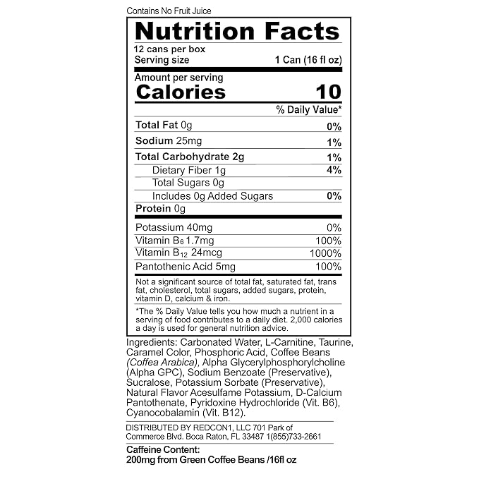 Redcon1 JOLT Cola Energy Drink – 200mg Caffeine, Zero Sugar, 16oz Can – Classic 80s Flavor, Nootropics, B-Vitamins, Metabolism Boost – Performance Energy Beverage (12 Pack)
