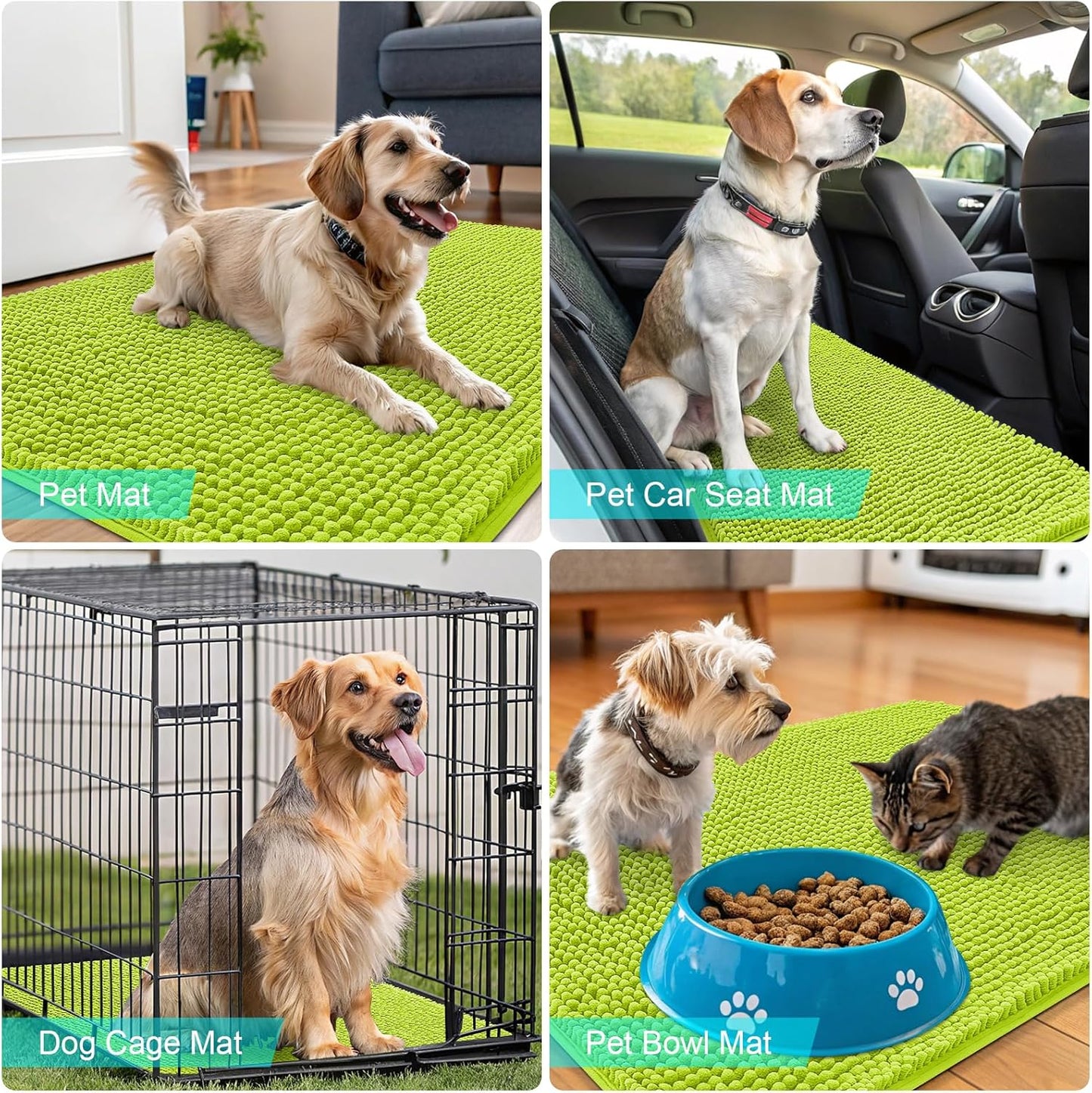 OLANLY Dog Door Mat - Absorbent Non-Slip Washable Doormat for Muddy Paws | 36x24 Bright Green