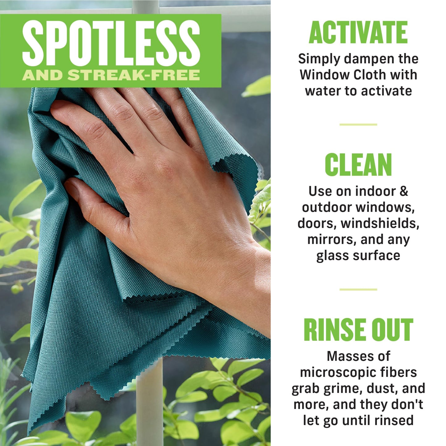 E-Cloth Microfiber Cleaning Cloth Glass Kit - Microfiber Towel Window Cleaning Kit - Microfiber Towels for Cars, Windows, Mirrors, & More - Winter Green