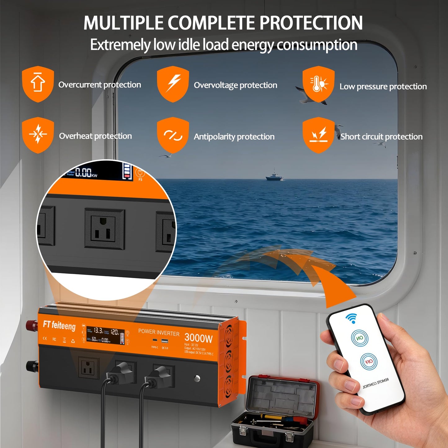 3000W Power Inverter, 12v DC to 120v Ac Inverter, Power Inverters for Vehicles with LCD Display, 3AC Sockets and USB-C & QC 3.0 Port with Remote Control for Camping Home Truck Rv Solar System