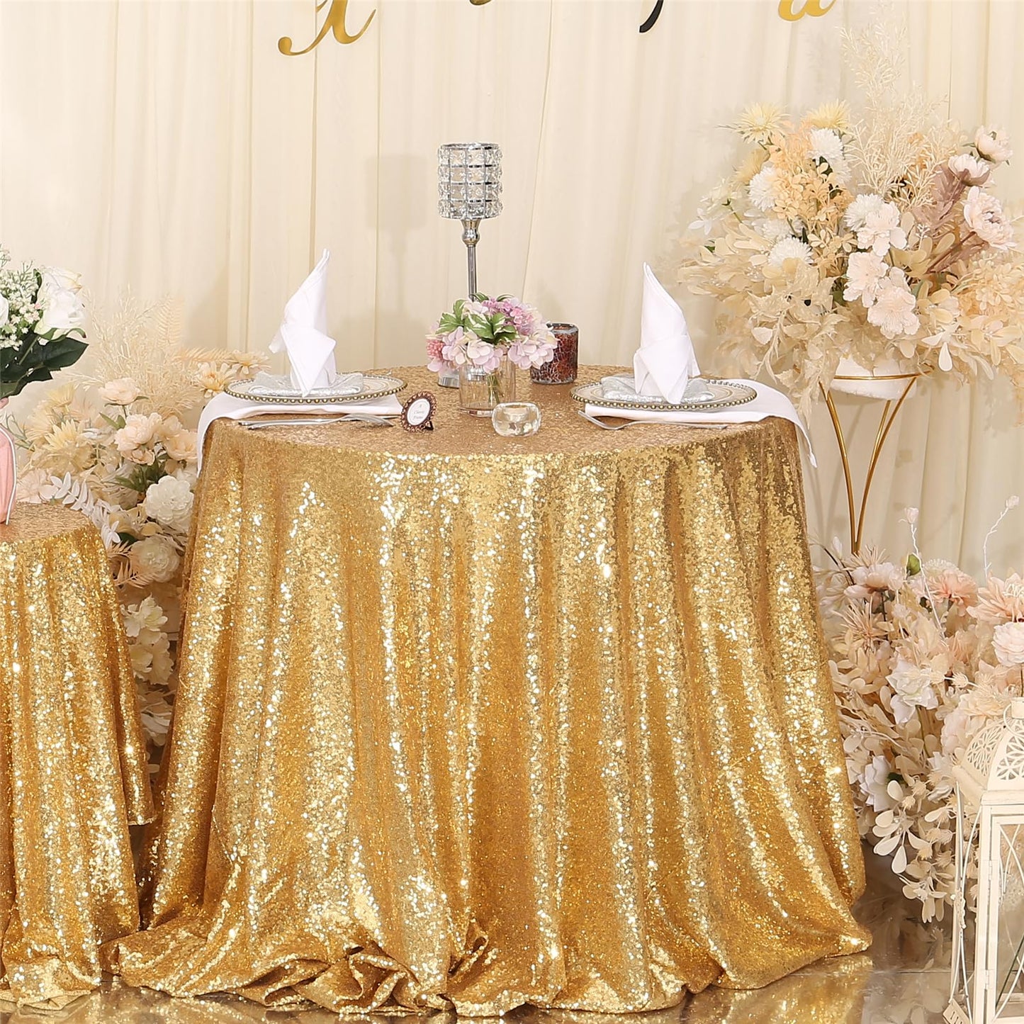 SquarePie Sequin Tablecloth Round Gold 132 Inch Sparkly Table Linen for Wedding Birthday Party Christmas