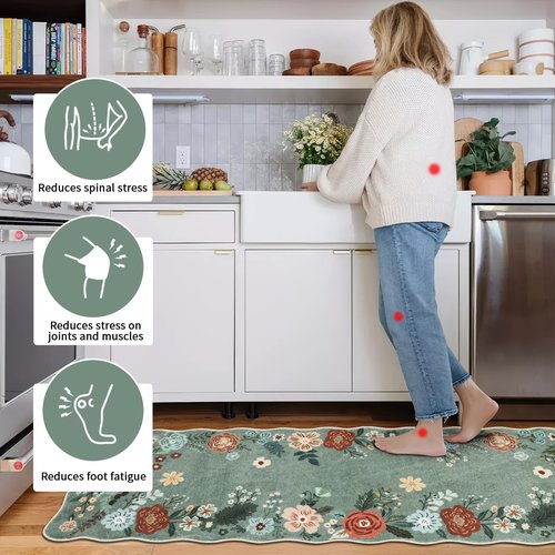 Homcomoda Floral Kitchen Rugs Mats for Floor 3PC, Farmhouse Non Slip Kitchen Rug Runner, Washable Non Skid Kitchen Rugs, Comfort Standing Mat for Laundry, Desk, Bar, Office