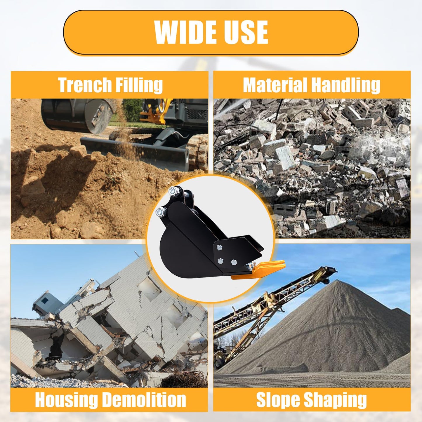 MMS 7.87in/200mm Mini Excavator Attachment, Narrow Backhoe Bucket, Manganese Steel Trench Digger Bucket with Metal Teeth, Suitable for 0.8-1.8 Tons Mini Excavators Digging Soil, Landscaping Work