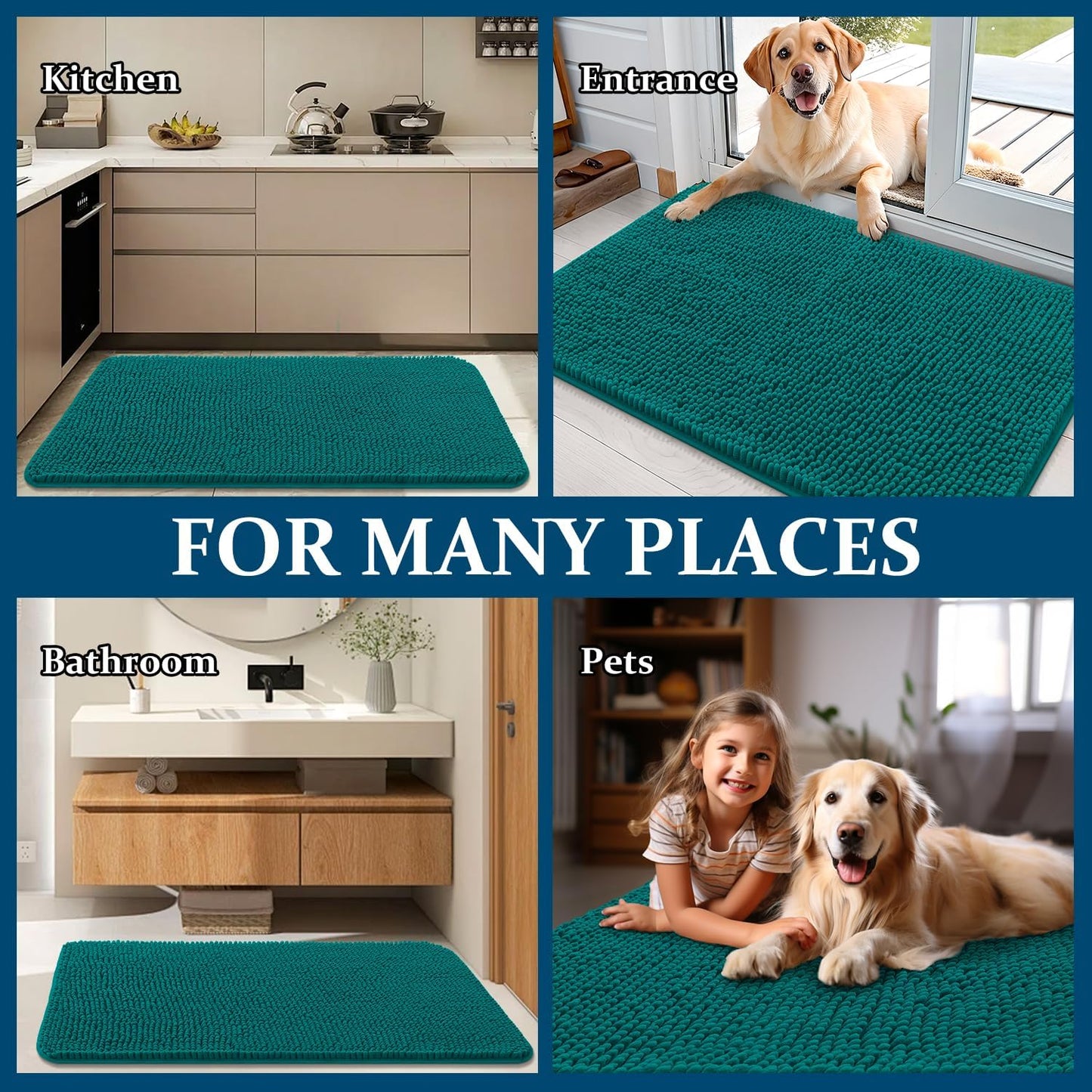 OLANLY Dog Door Mat - Absorbent Non-Slip Washable Doormat for Muddy Paws | 59x32, Lake Blue