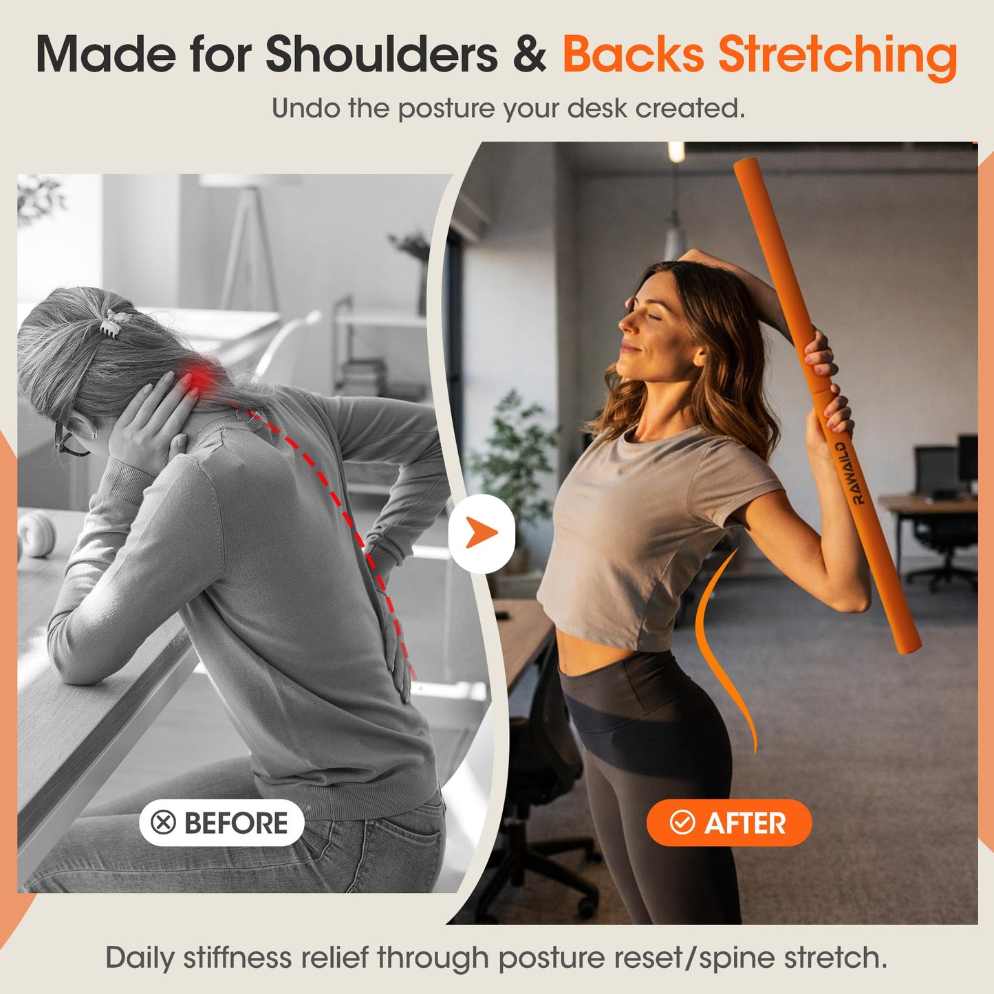 RAWAILD Yoga Stick, Upgraded 5ft Sturdy Steel Mobility Stick, Adjustable Exercise Equipment for Stretching, Flexibility & Balance, Physical Therapy & Posture Correction, Shoulder & Back Relaxation
