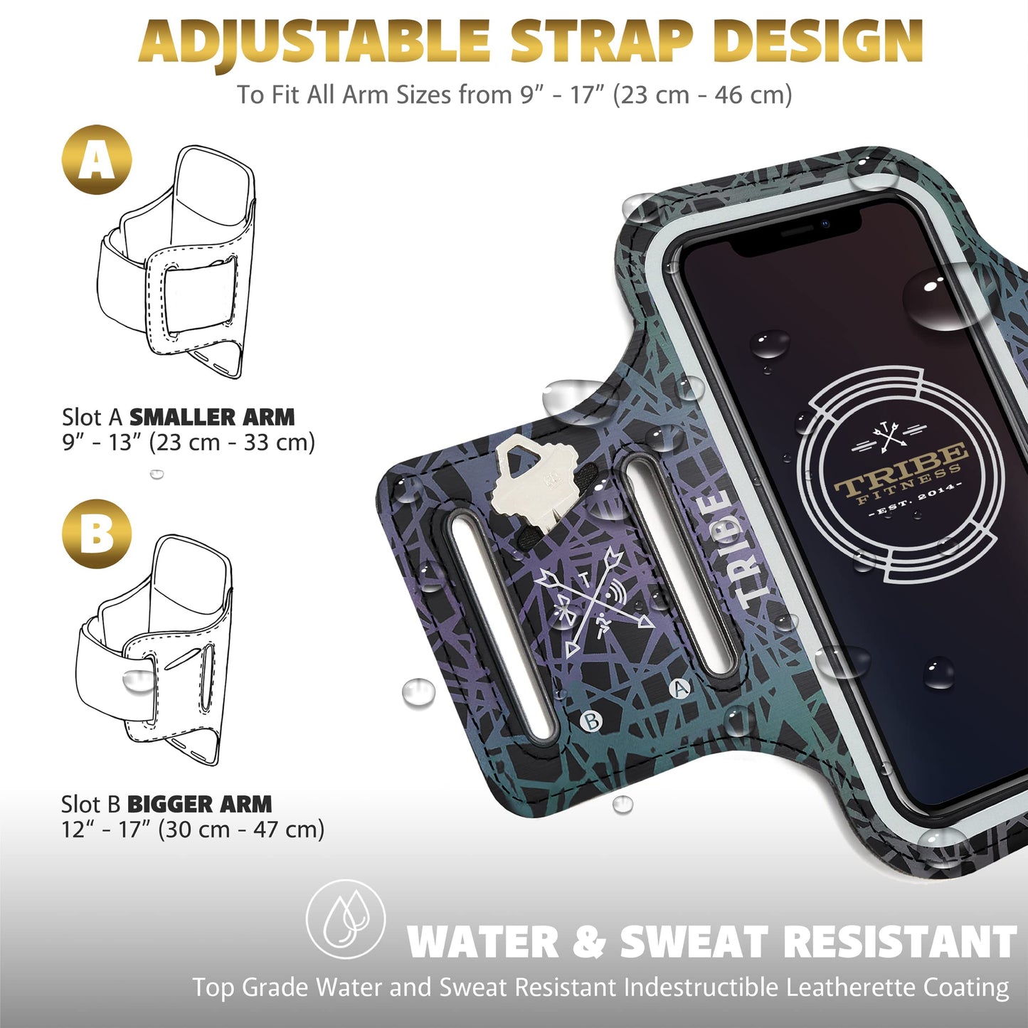 TRIBE Water Resistant Cell Phone Armband Case Running Holder for iPhone Pro Max Plus Mini SE (13/12/11/X/XS/XR/8/7/6/5) Galaxy S Ultra Plus Edge Note (21/20/10/9/8/7/6/5) Adjustable Strap & Key Pocket