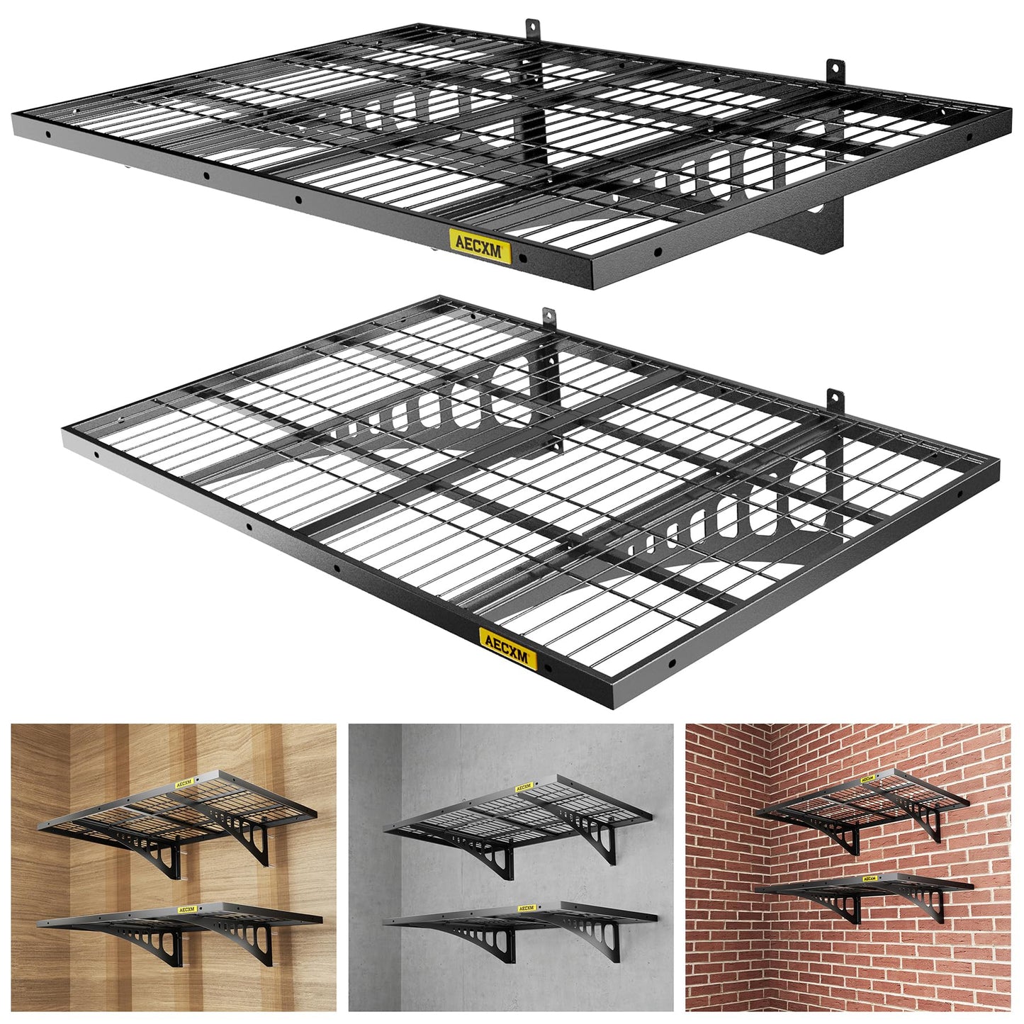 Aecxm 2x3ft 2Pack Wire Shelving Unit Heavy Duty Garage Storage Shelves Wall Mounted Black 560lbs Load Capacity（24-inch-by-36-inch）