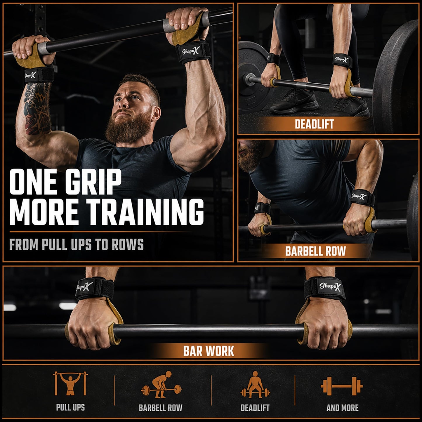 ShapeX Pull up Hand Grip for Men and Women - Weight Lifting Straps for Deadlift - Replacement for Versa, Crossfit Grips - Gym Hand Strap for Excercise and Gymnastics