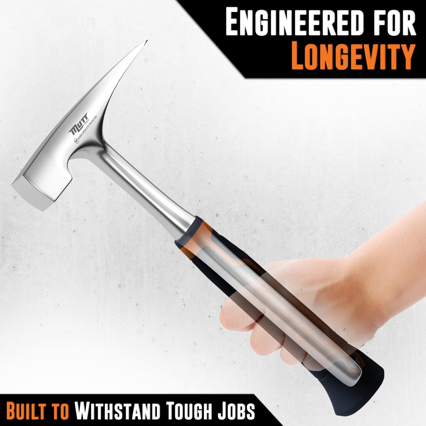 Mutt Tools Professional Brick Hammer - 20oz Heavy Duty Masonry Hammer for Bricklayer Tools, Stone Hammer for Mason Work