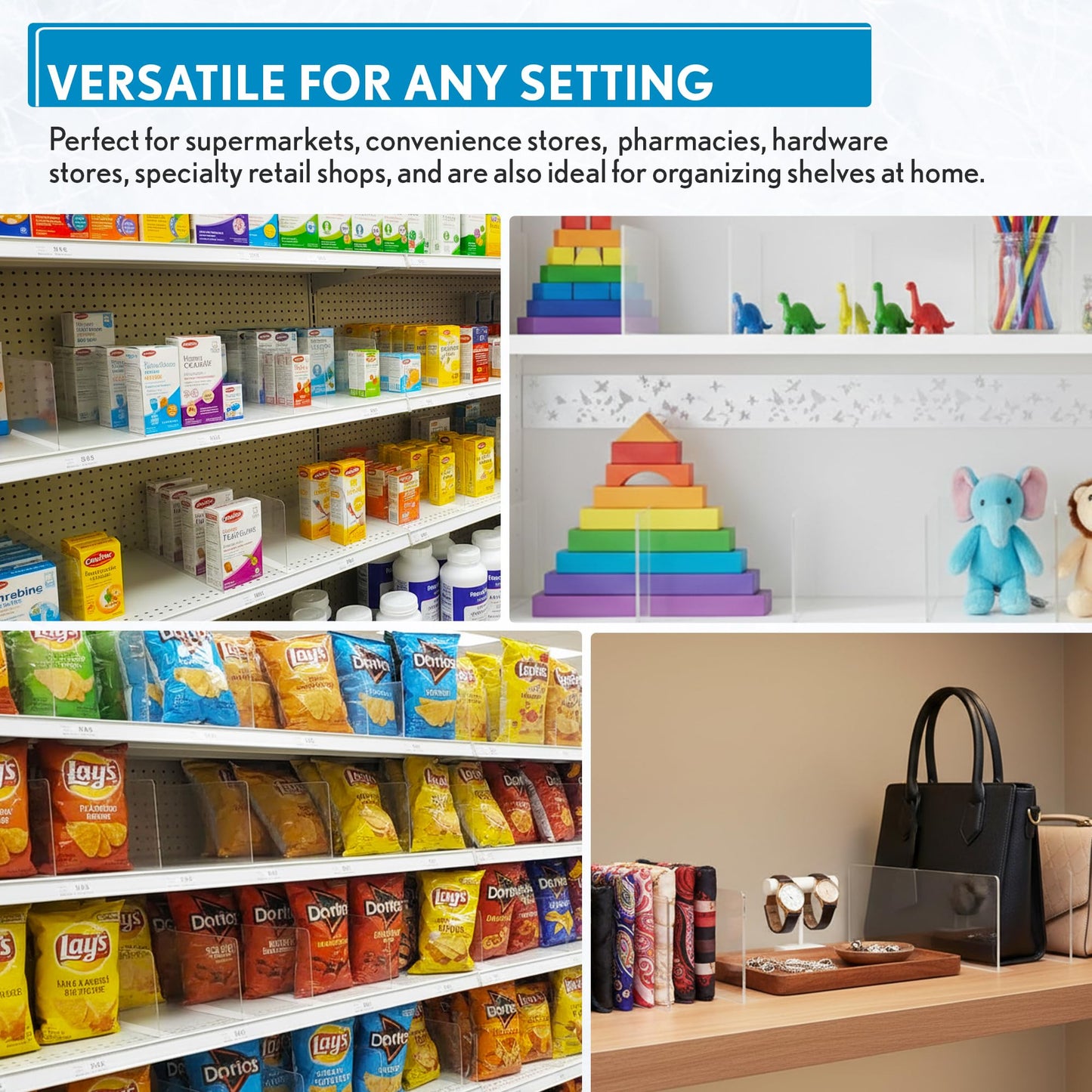 Shelf Dividers, 50 Pack, 3" x 17-9/16", Retail Shelf Organization, Product Separators, Clip Strip