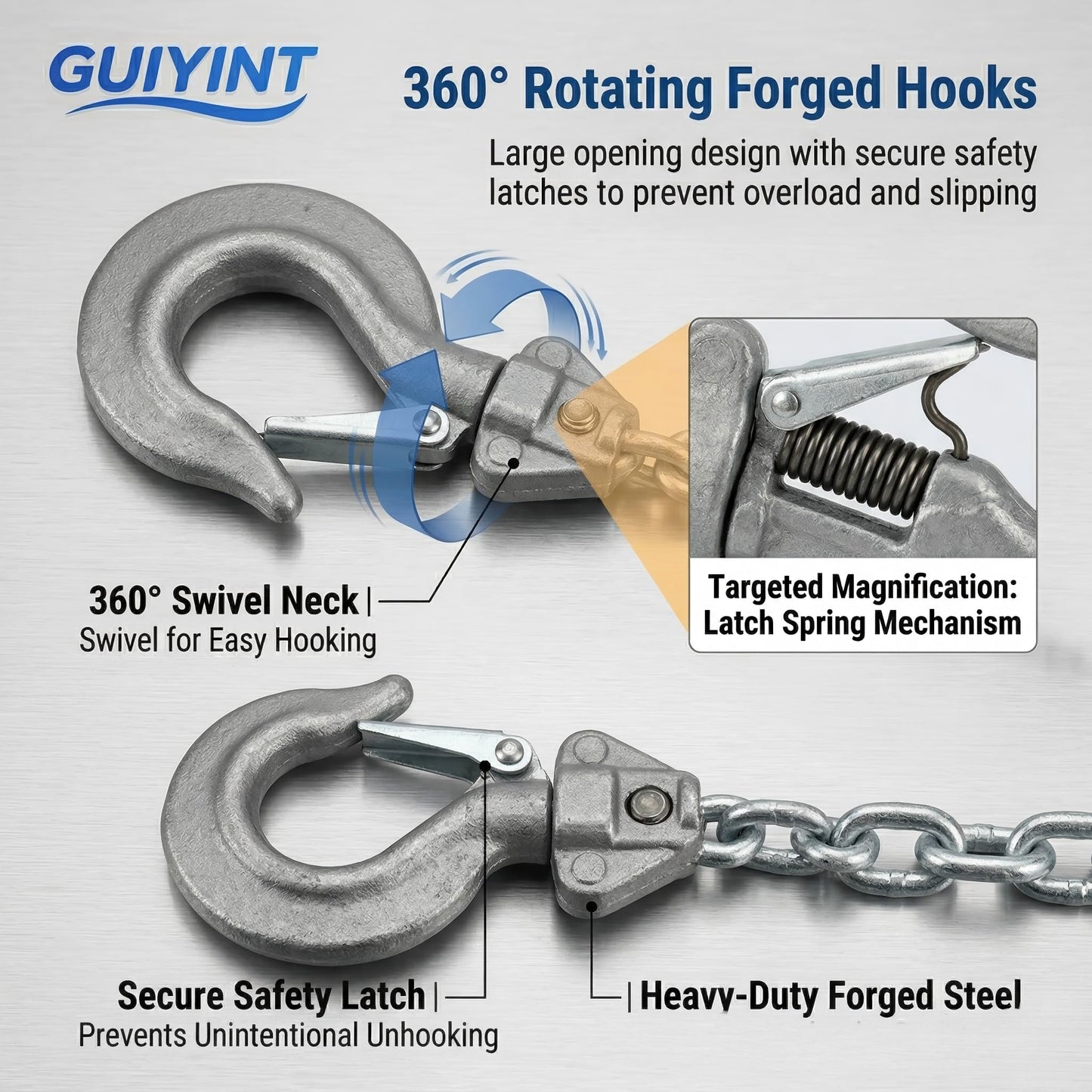 Guiyint Mini‑Puller Lever Hoist, 1/2 Ton (1100 lbs) Capacity with 10 ft Lift, Compact & Lightweight Chain Hoist, Industrial Grade for Construction, Garage & Rigging
