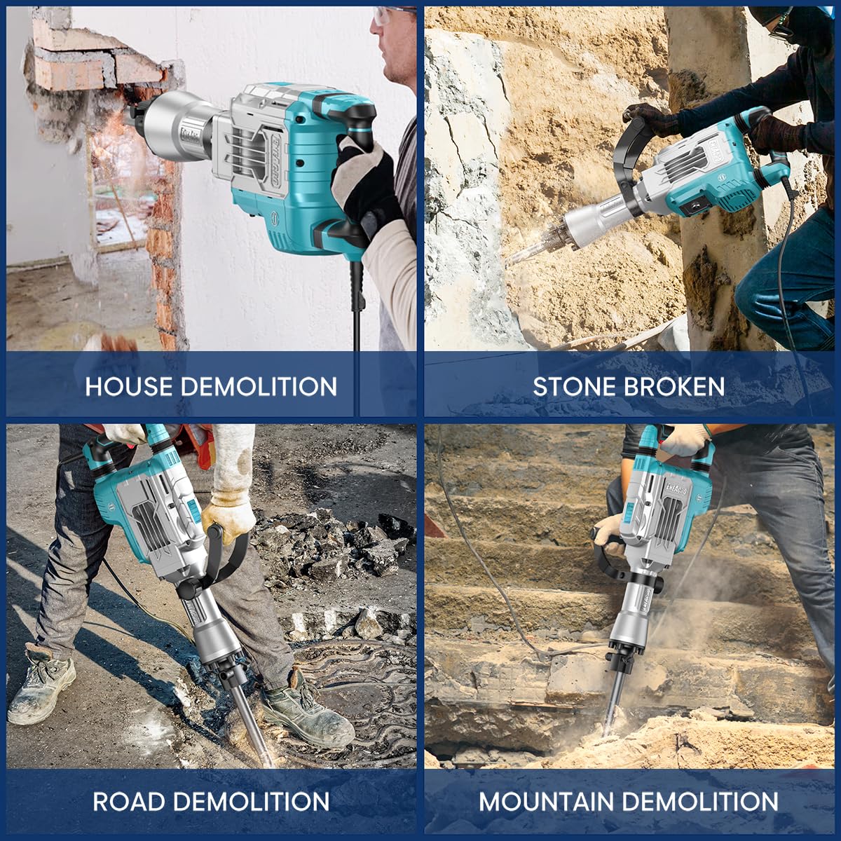 ENEACRO Demolition Jack Hammer 14.5Amp SDS-Hex Concrete Breaker, 65 Joules Heavy Duty Chipping Hammer Cement/Pavement/Floor Breaker, with 2pcs of chisels and Carry box with Rollers